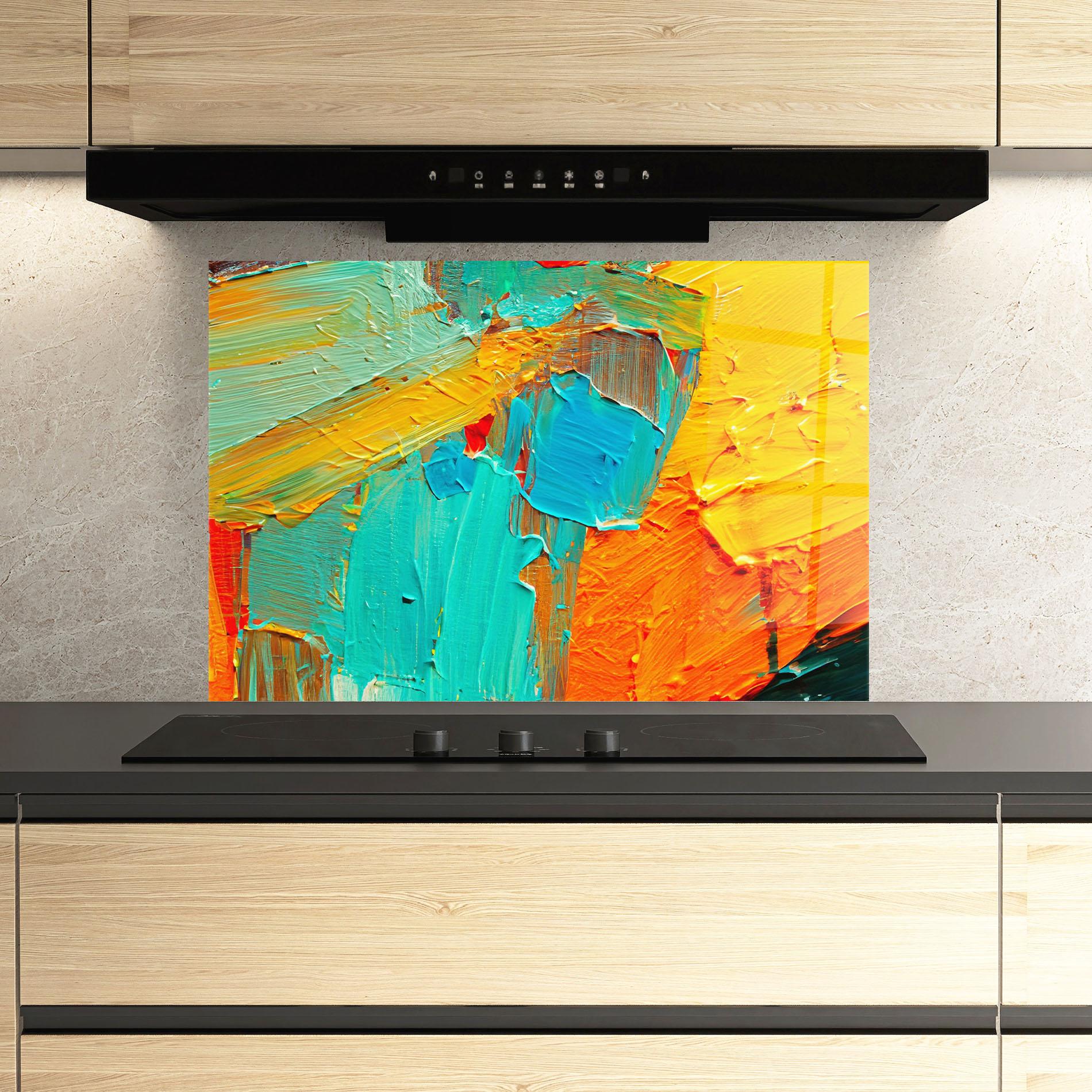 Panou Sticla Bucatarie Orange Blue Painting mockup 3