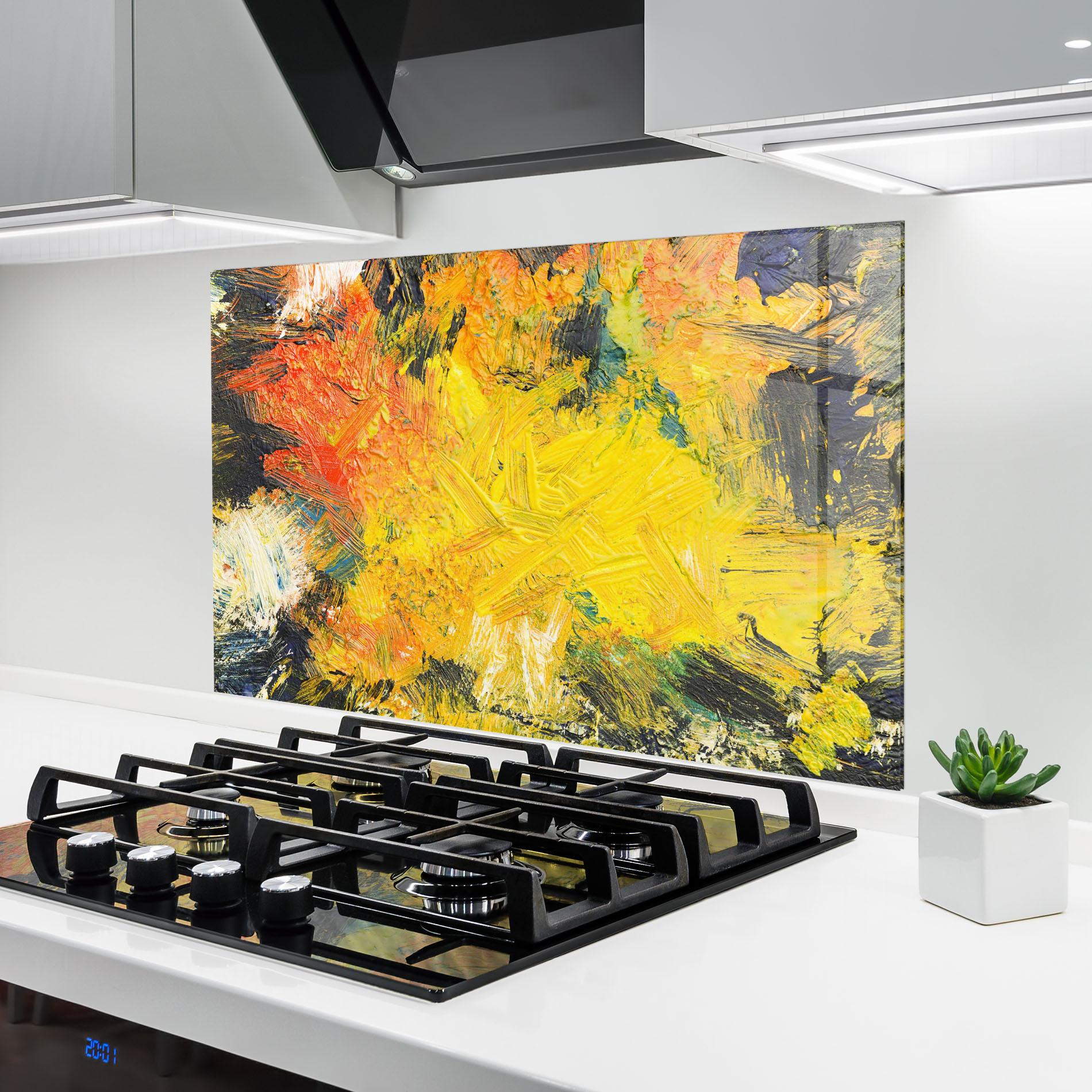 Panou Sticla Bucatarie Artistic Yellow Painting mockup 6