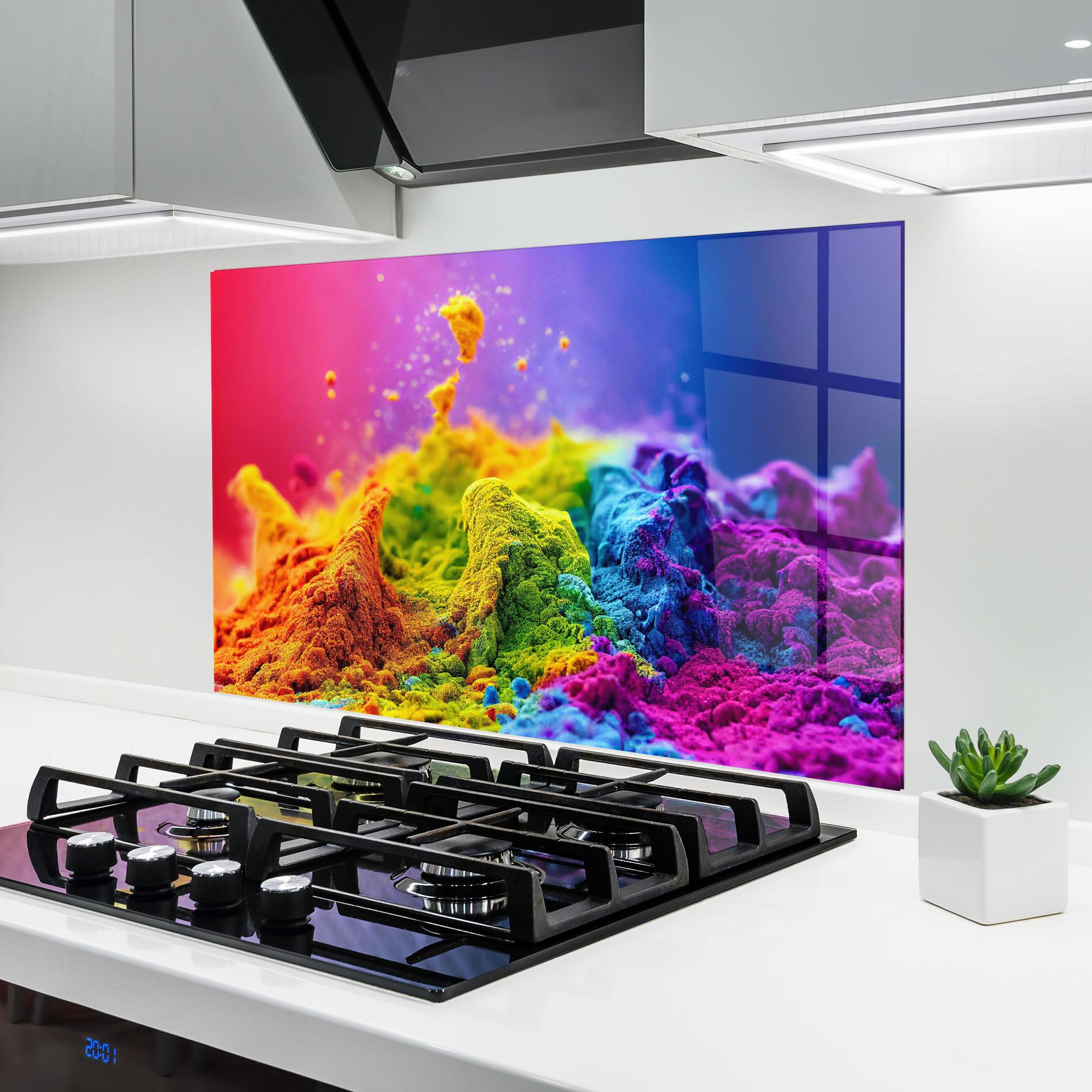 Panou Sticla Bucatarie Color Powder Explosion mockup 6