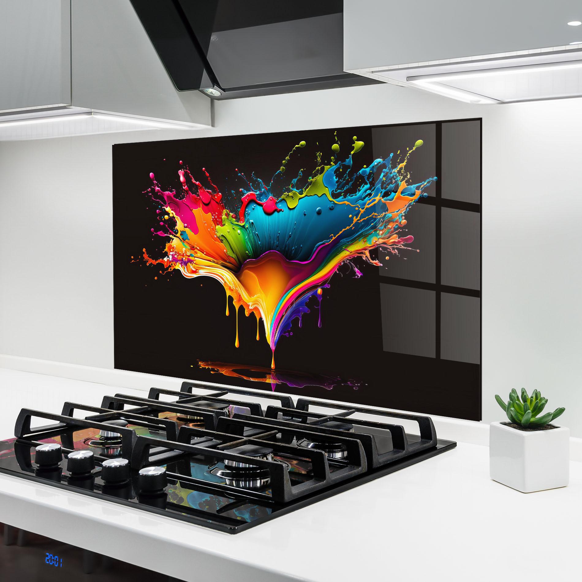 Panou Sticla Bucatarie Colorful Rainbow Splash mockup 6