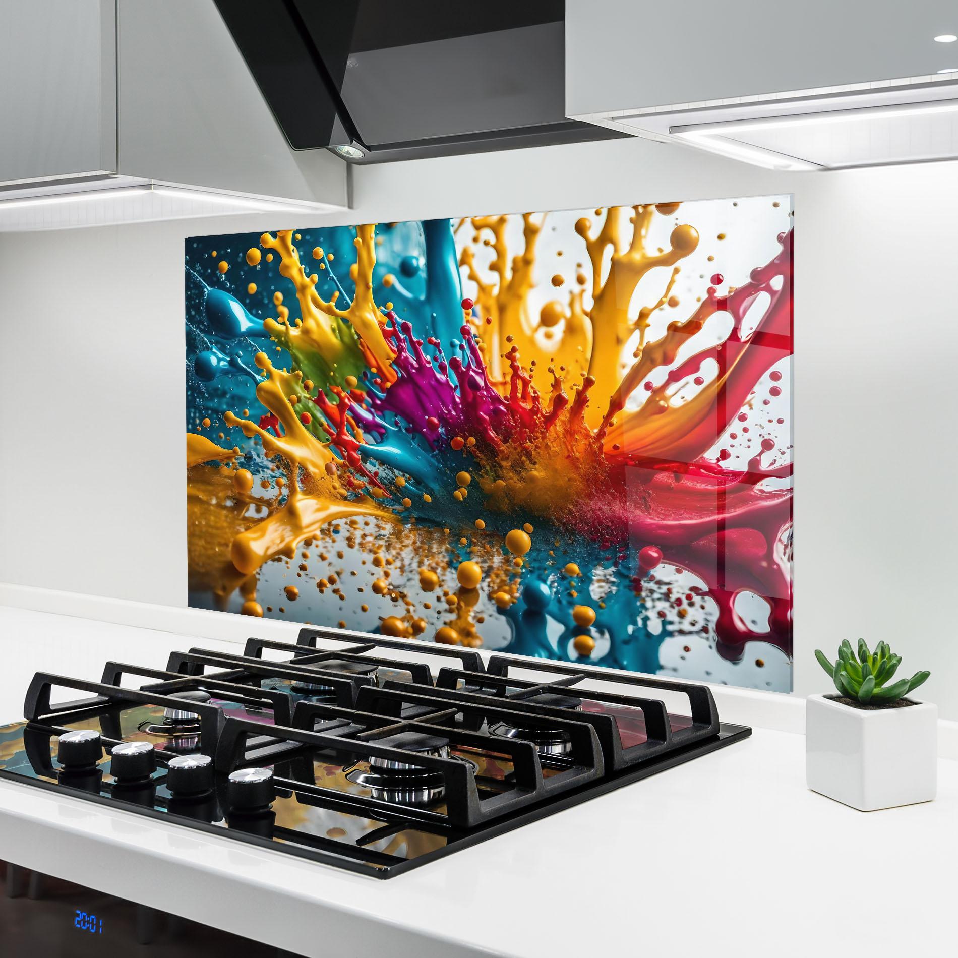 Panou Sticla Bucatarie Colorful Water Splash mockup 6