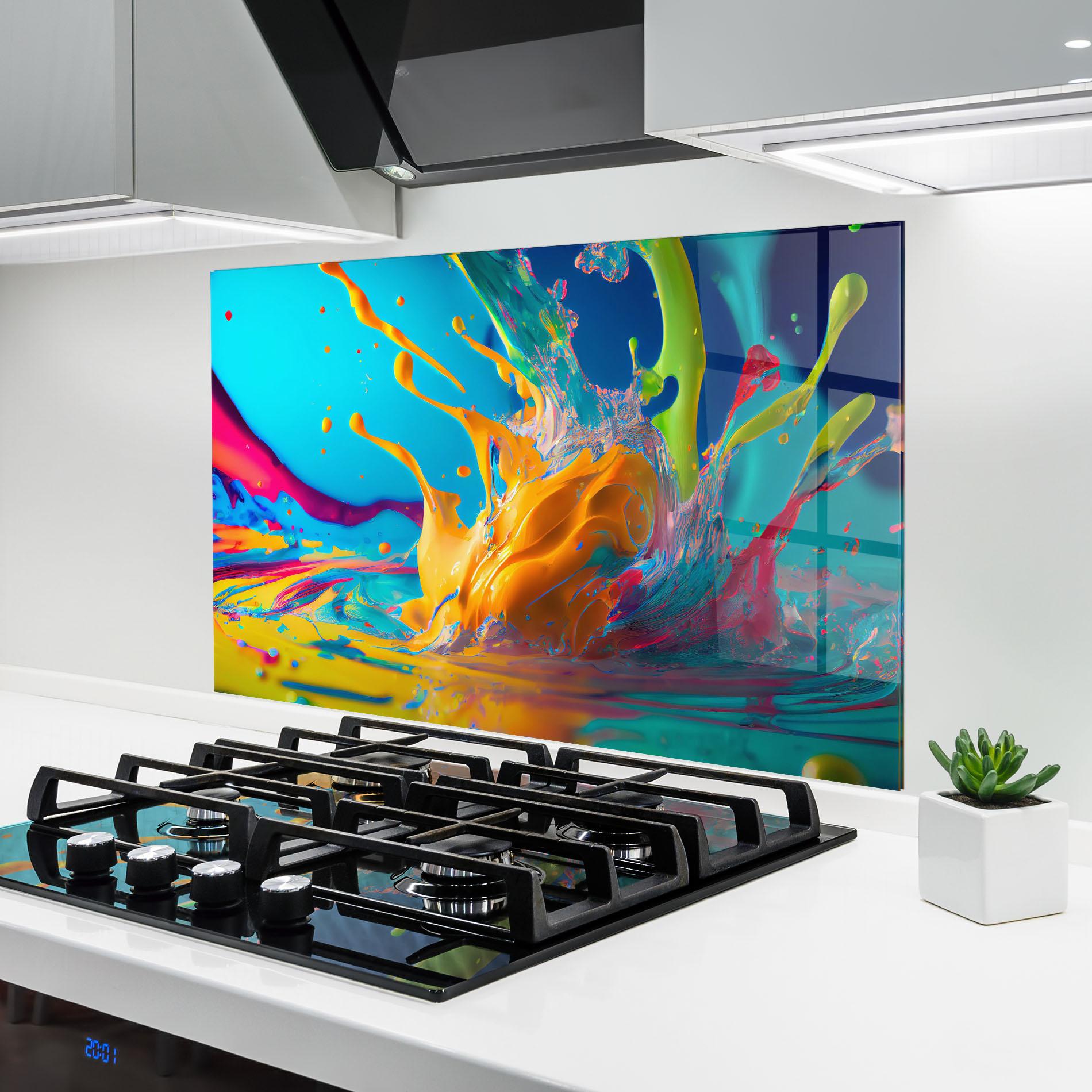 Panou Sticla Bucatarie Colorful Water Splashing mockup 6