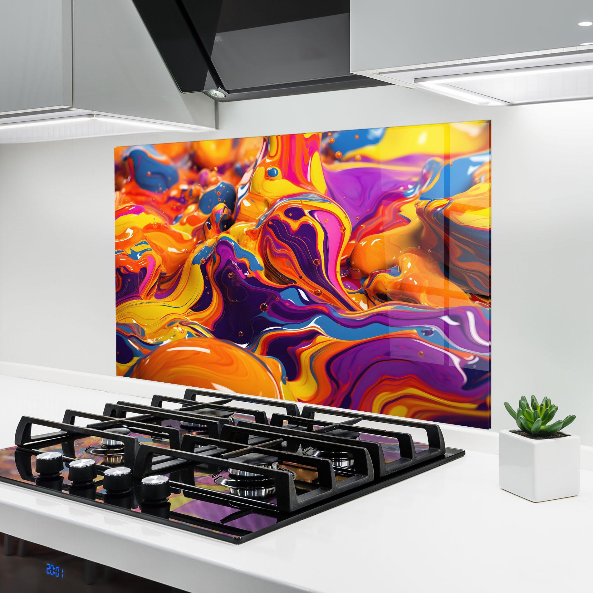 Panou Sticla Bucatarie Colorful Waves mockup 6