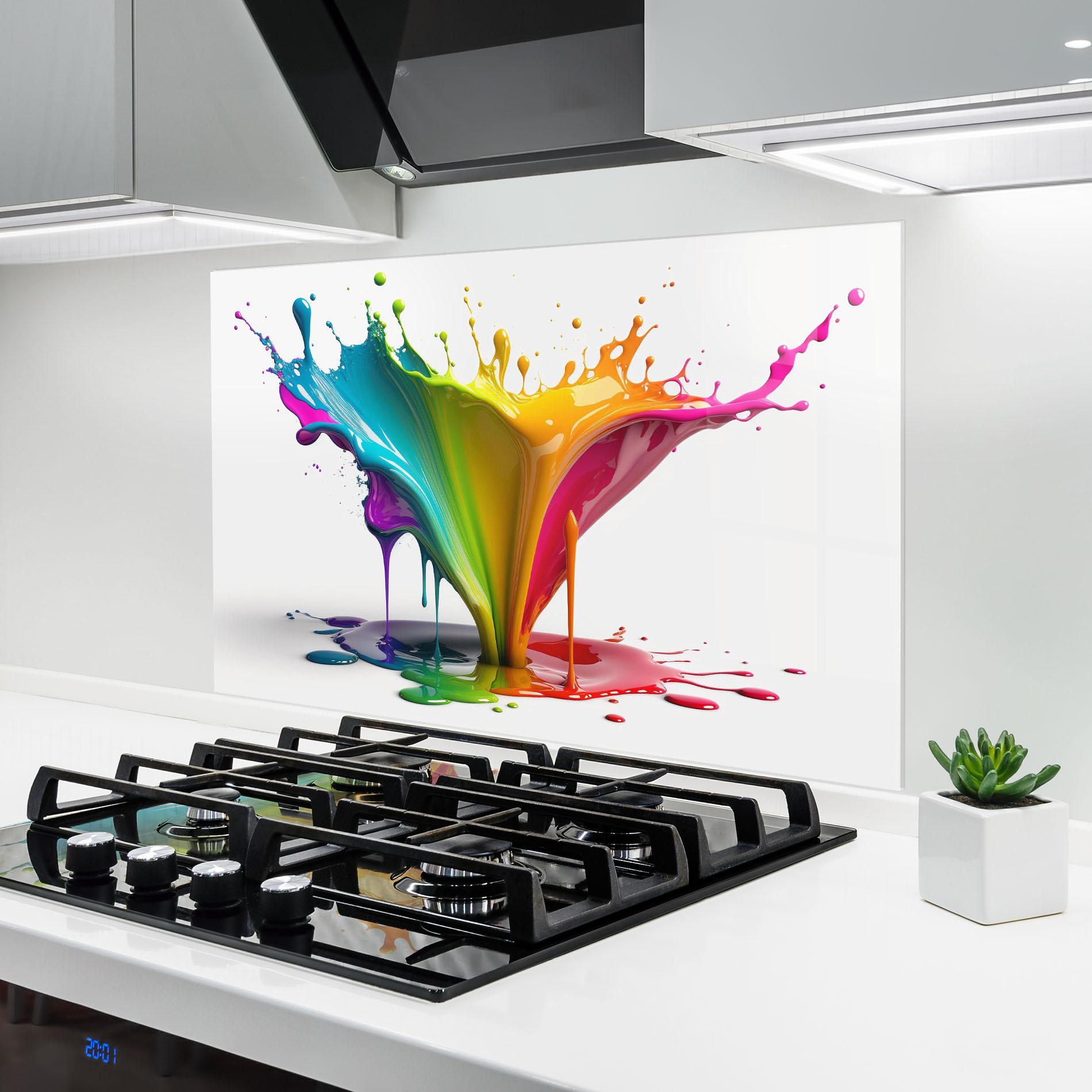 Panou Sticla Bucatarie Exploding Yellow Liquid mockup 6