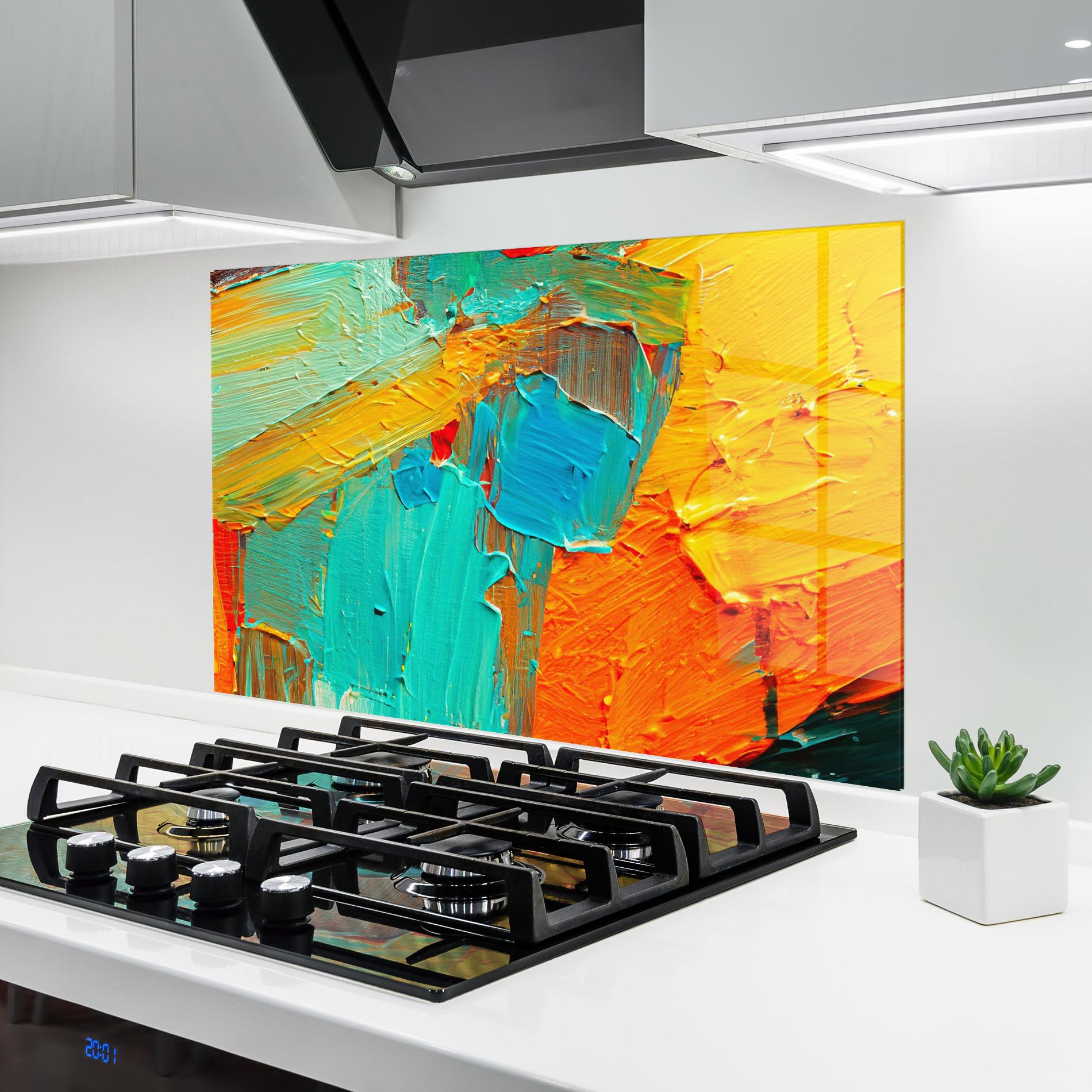 Panou Sticla Bucatarie Orange Blue Painting mockup 6