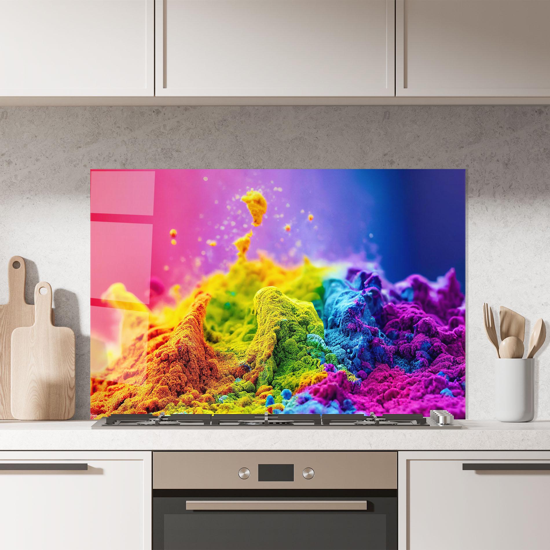 Panou Sticla Bucatarie Color Powder Explosion mockup 7