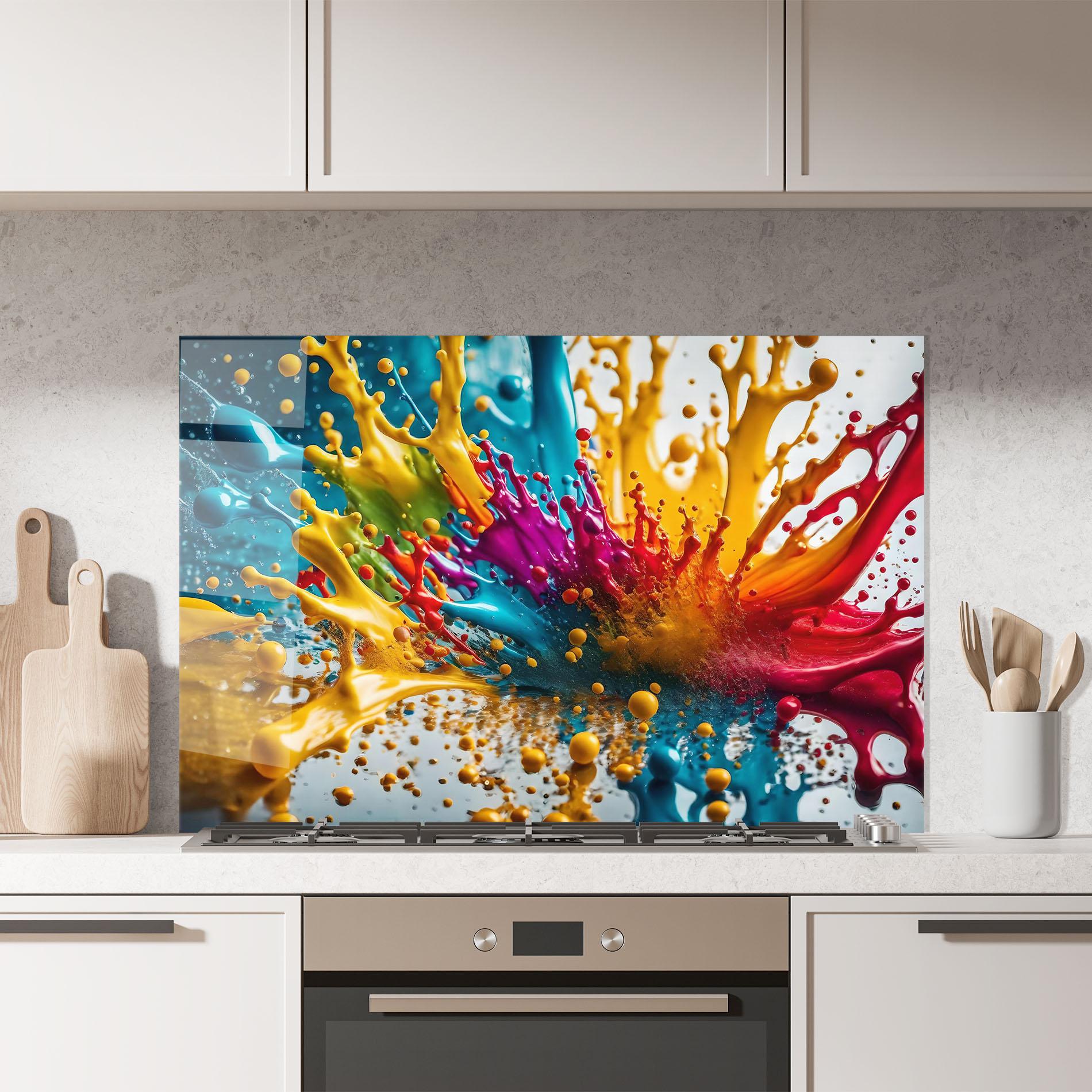 Panou Sticla Bucatarie Colorful Water Splash mockup 7