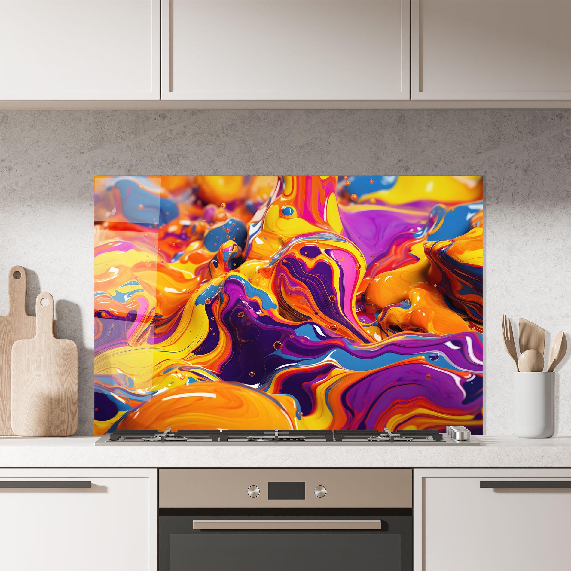 Panou Sticla Bucatarie Colorful Waves mockup 7