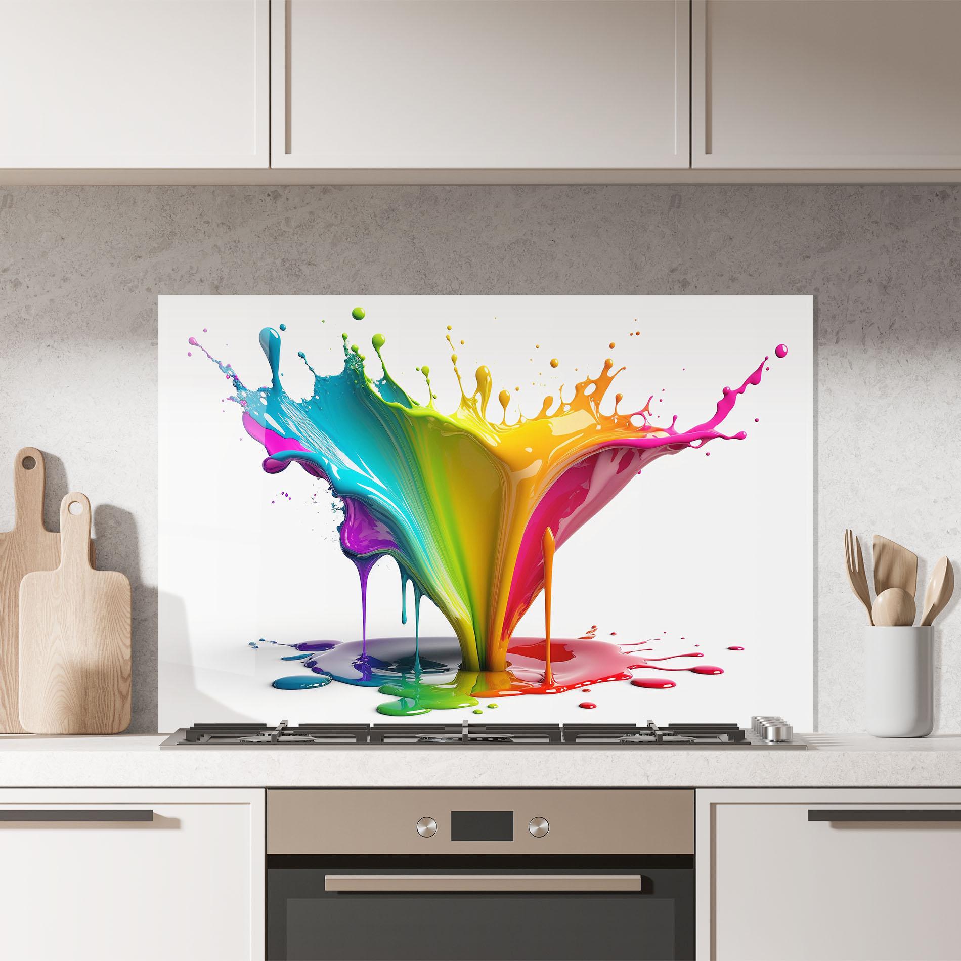 Panou Sticla Bucatarie Exploding Yellow Liquid mockup 7