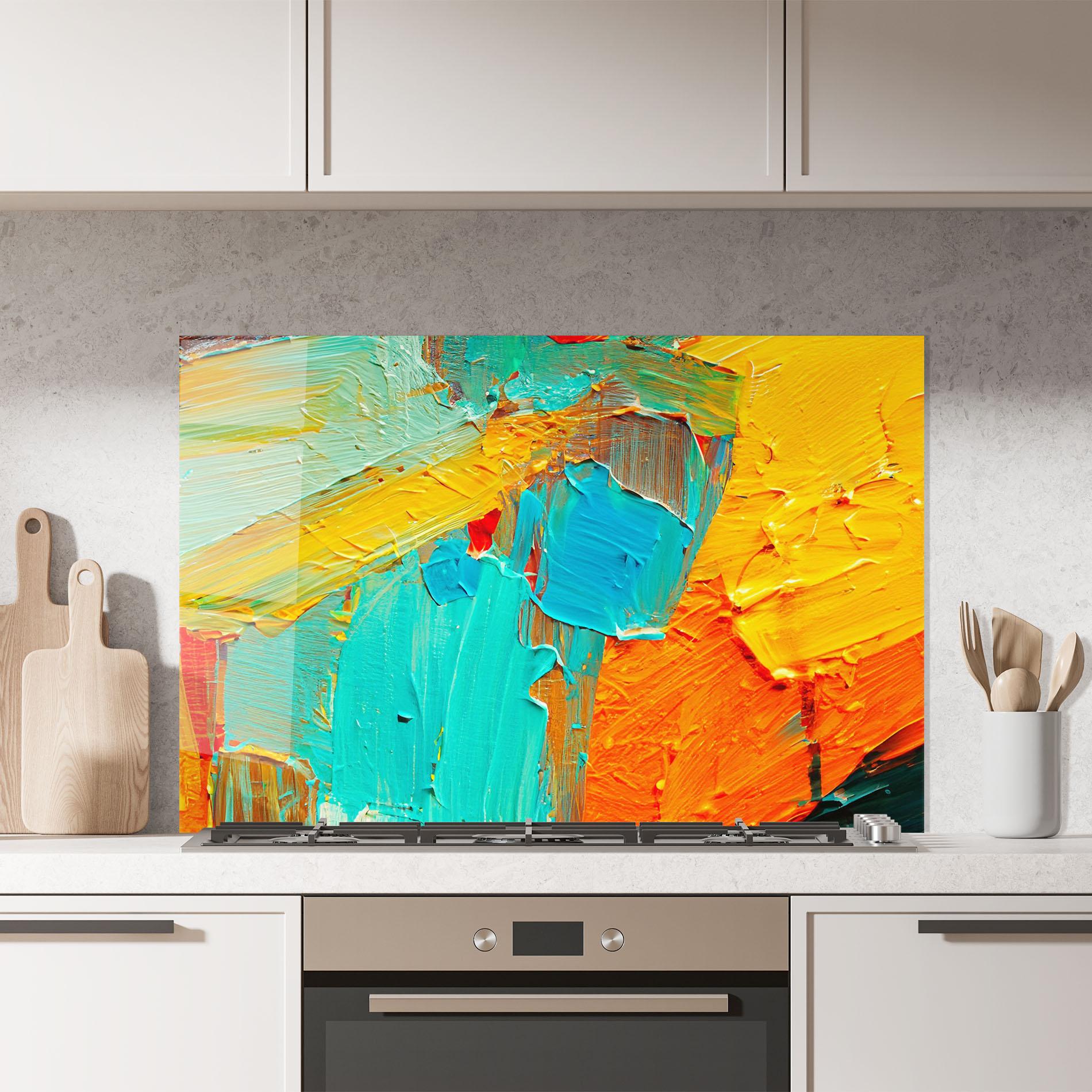 Panou Sticla Bucatarie Orange Blue Painting mockup 7