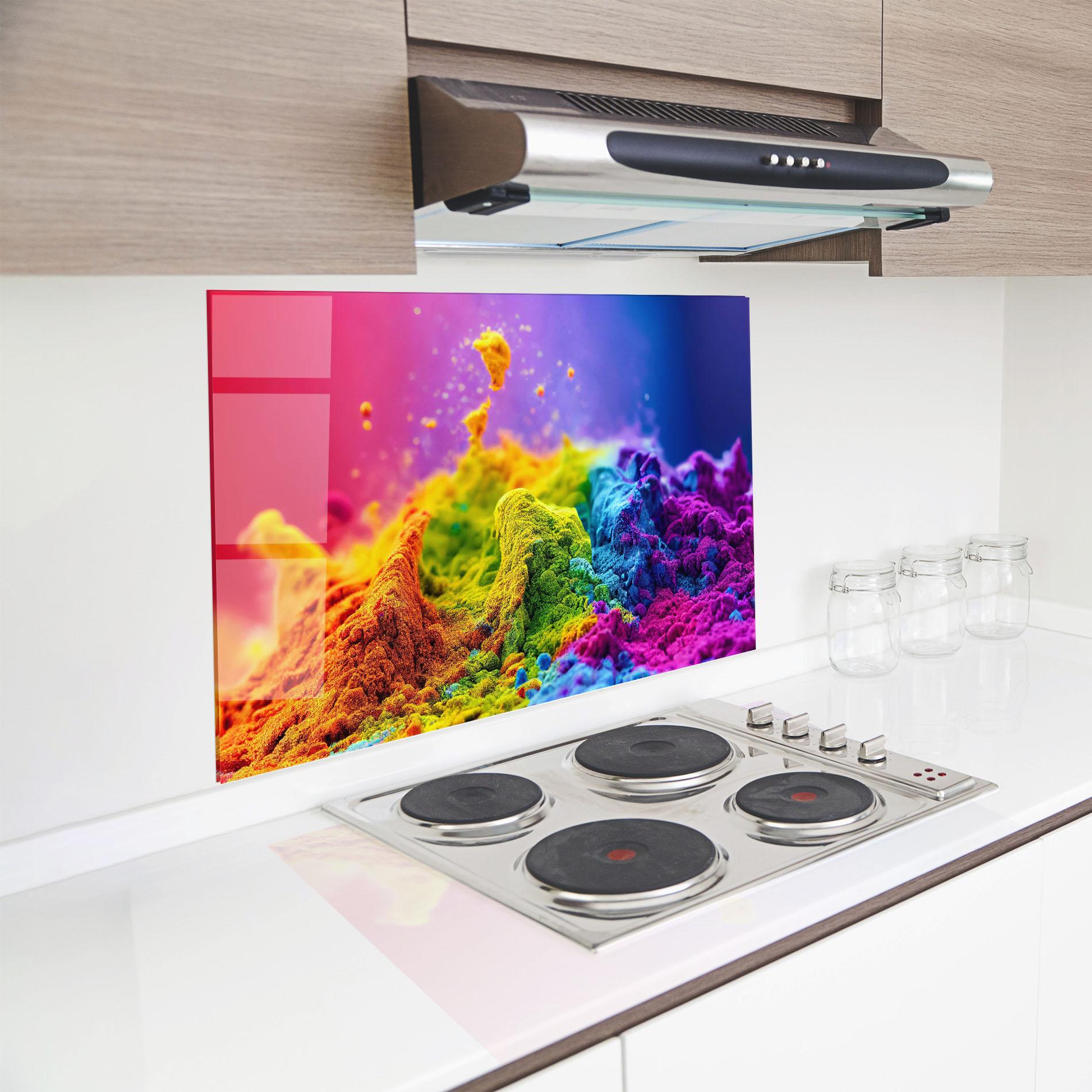 Panou Sticla Bucatarie Color Powder Explosion mockup 8
