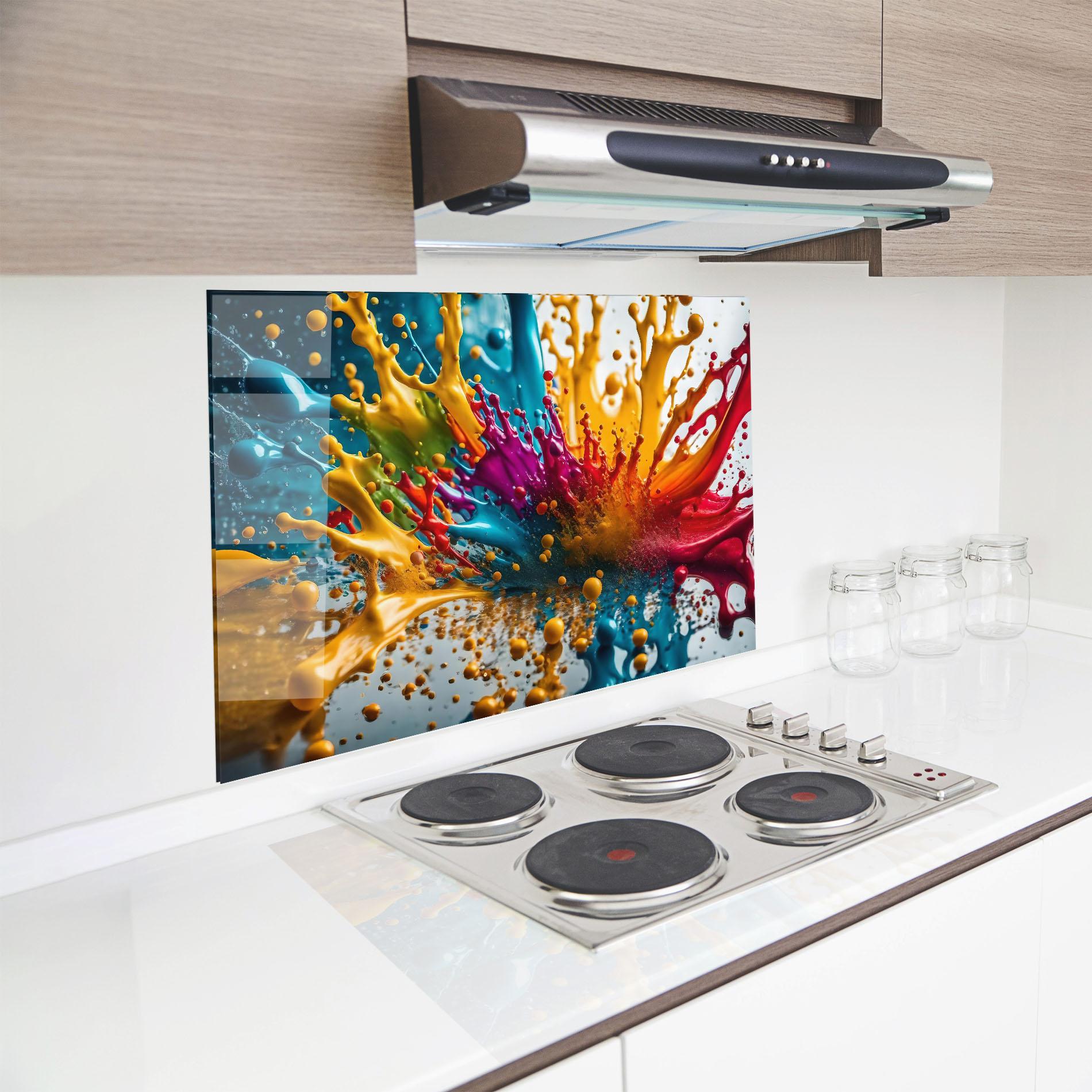 Panou Sticla Bucatarie Colorful Water Splash mockup 8