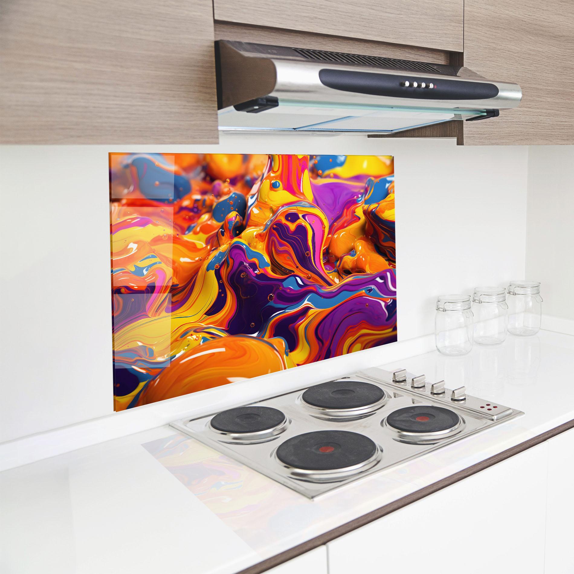 Panou Sticla Bucatarie Colorful Waves mockup 8