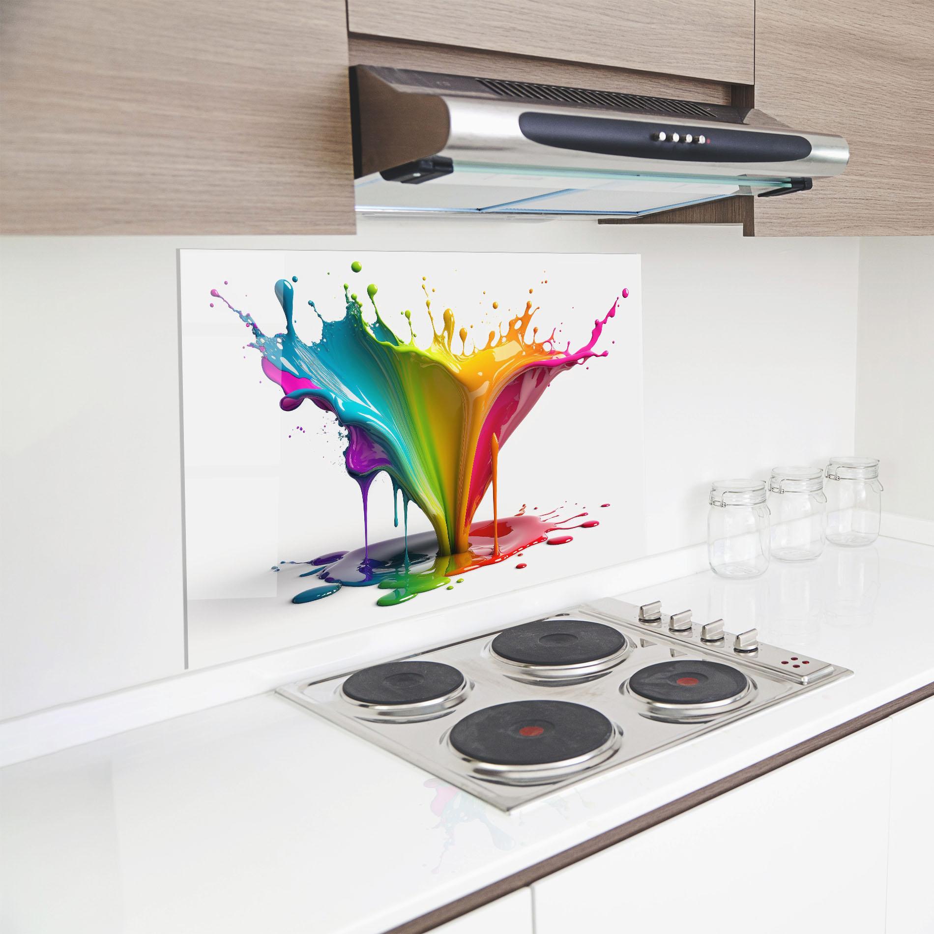 Panou Sticla Bucatarie Exploding Yellow Liquid mockup 8