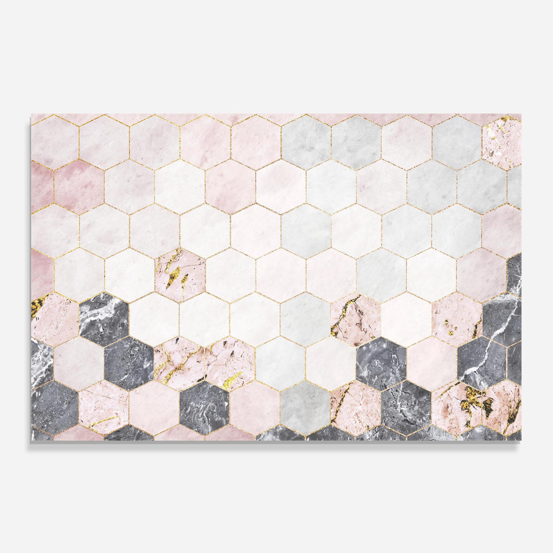Panou Sticla Bucatarie Grey Pink Hexagon mockup 0