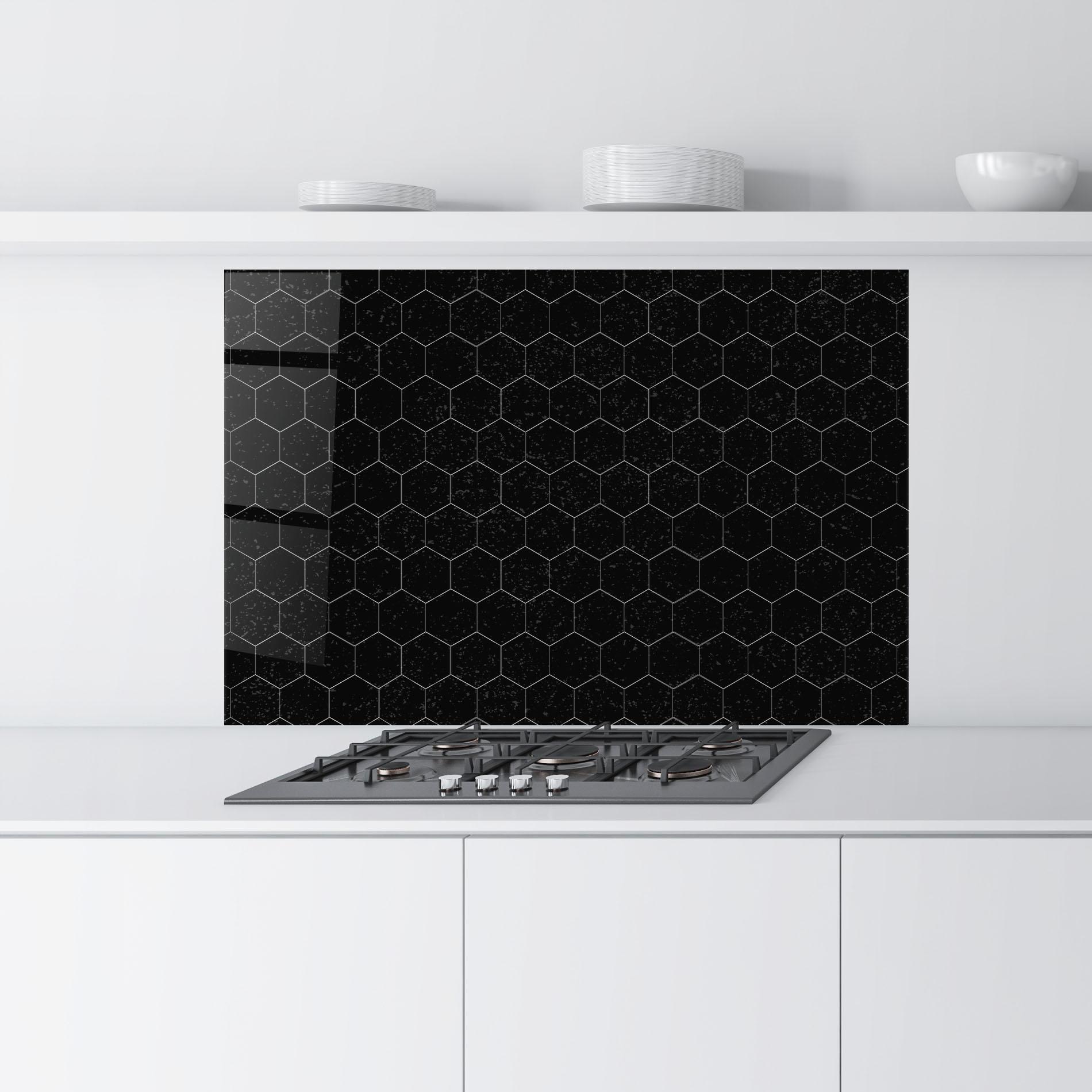 Panou Sticla Bucatarie Black Hexagon mockup 9