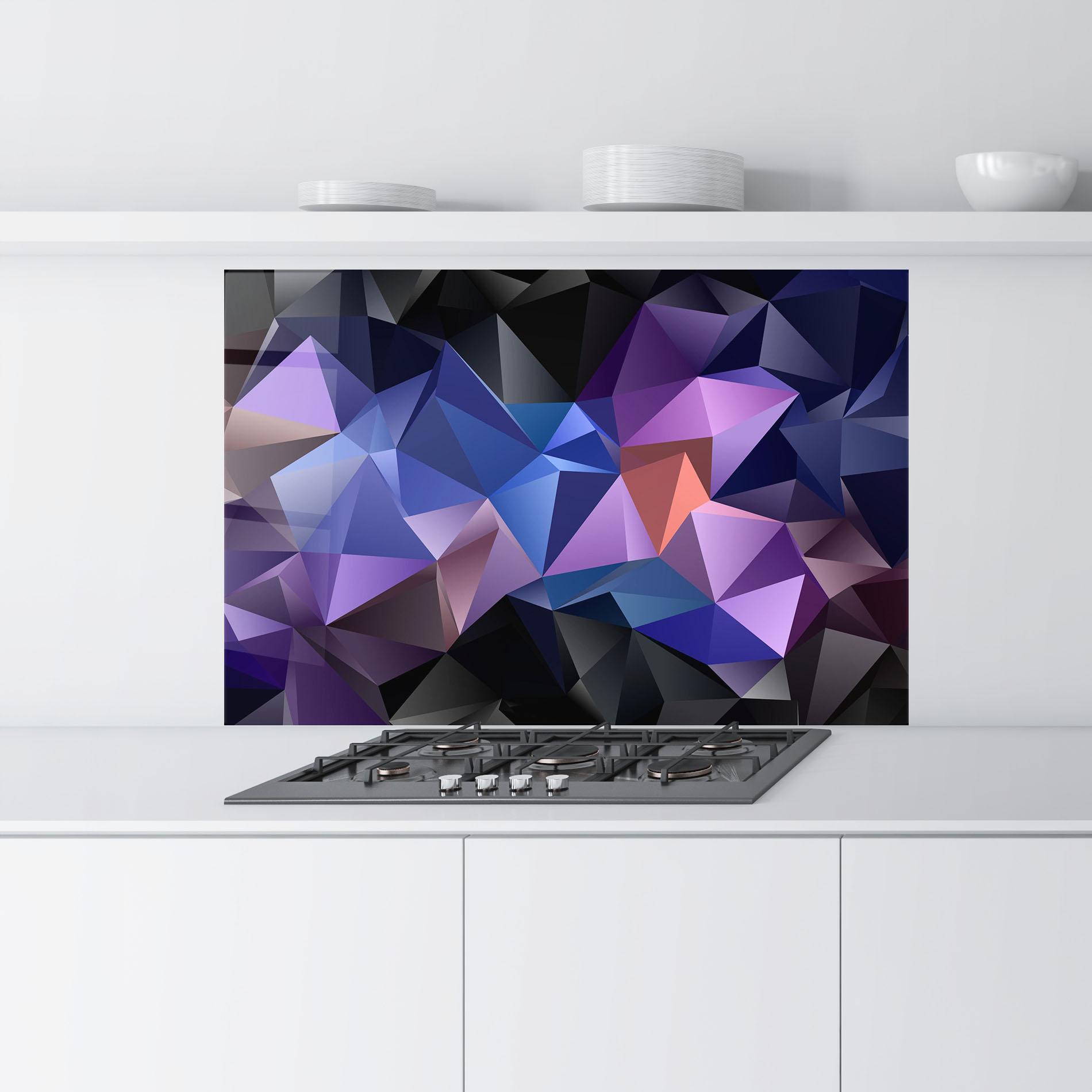 Panou Sticla Bucatarie Black Purple Triangle mockup 9