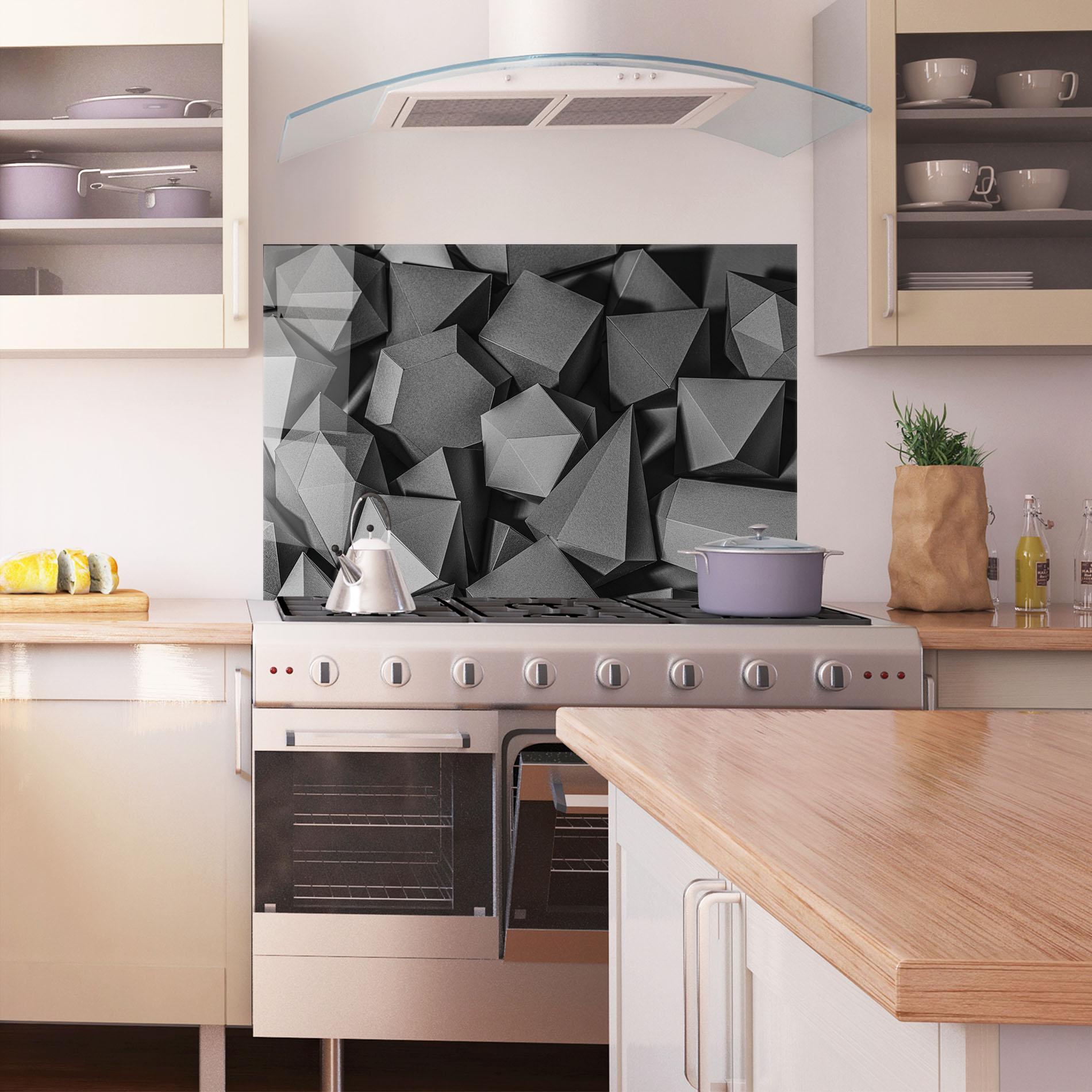 Panou Sticla Bucatarie Black Geometric Shapes mockup 1