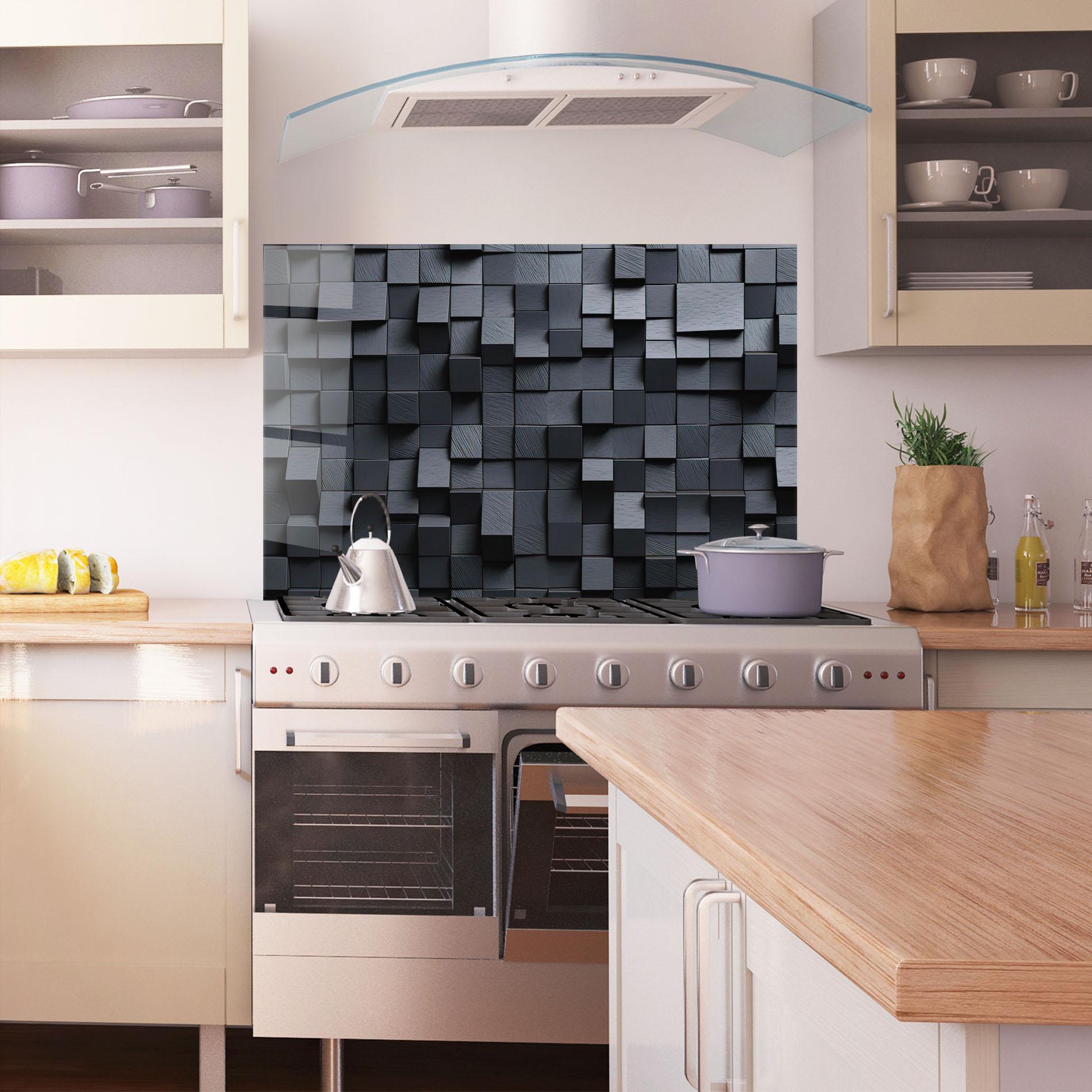 Panou Sticla Bucatarie Black Square Pattern mockup 1