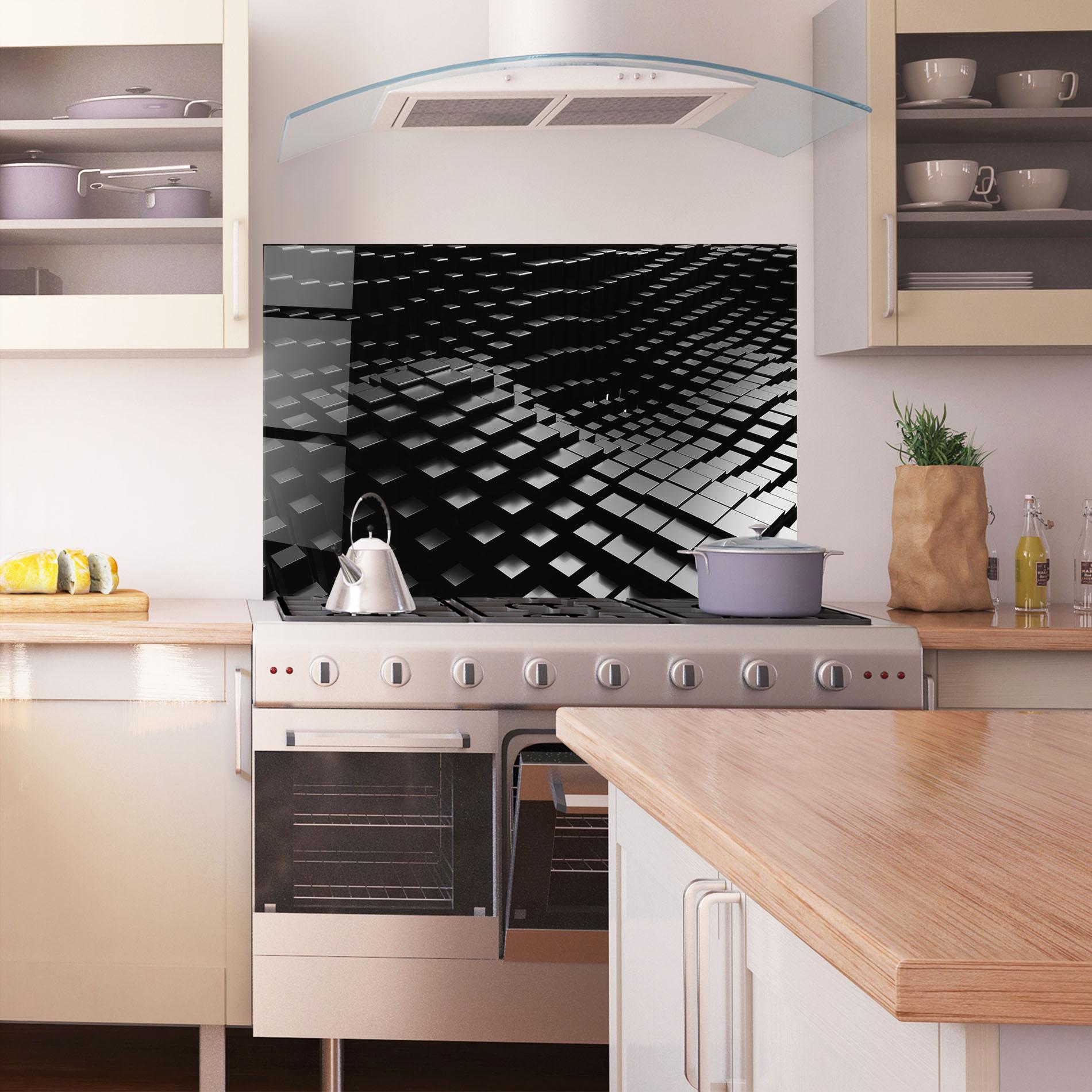 Panou Sticla Bucatarie Black Square Wave mockup 1