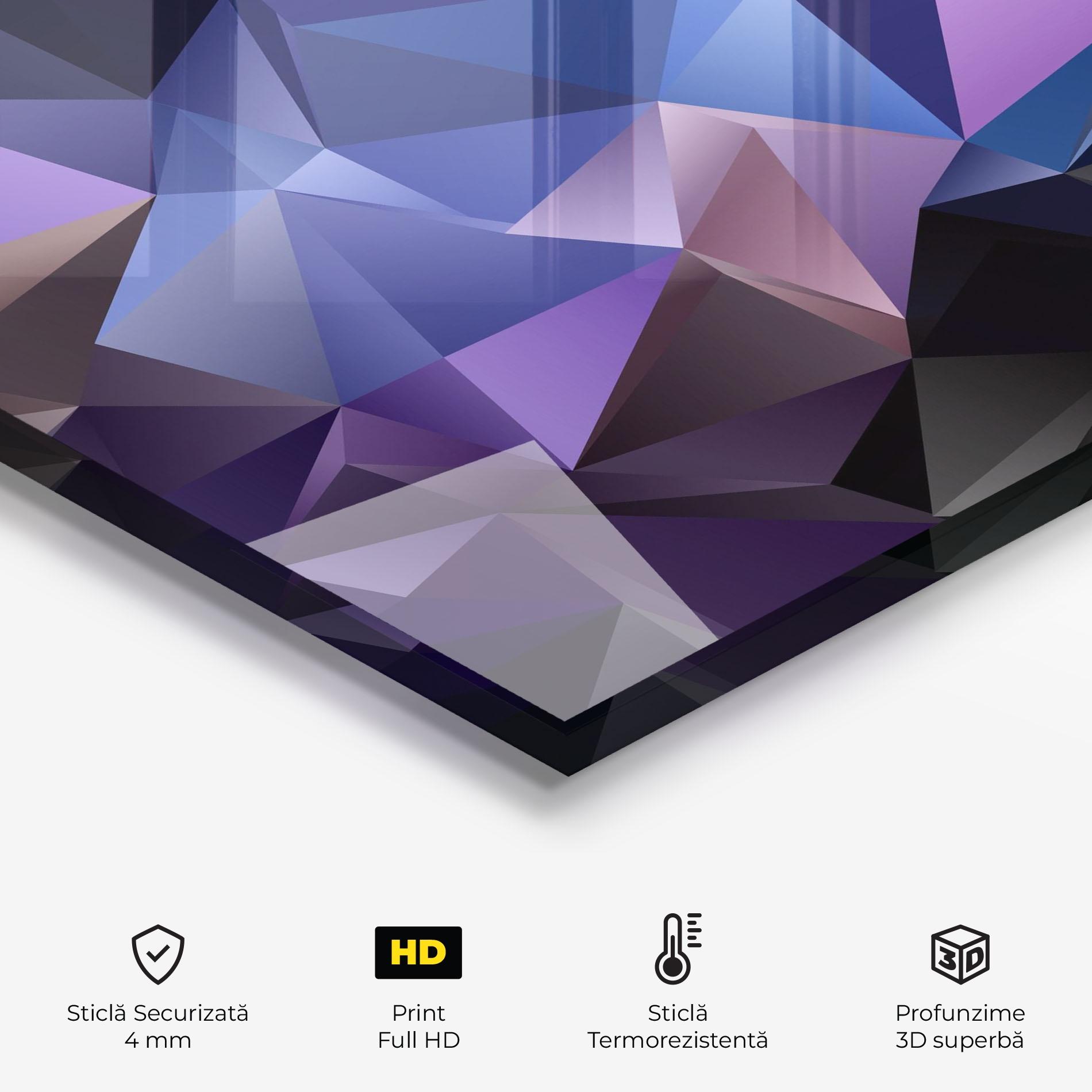 Panou Sticla Bucatarie Black Purple Triangle mockup 2