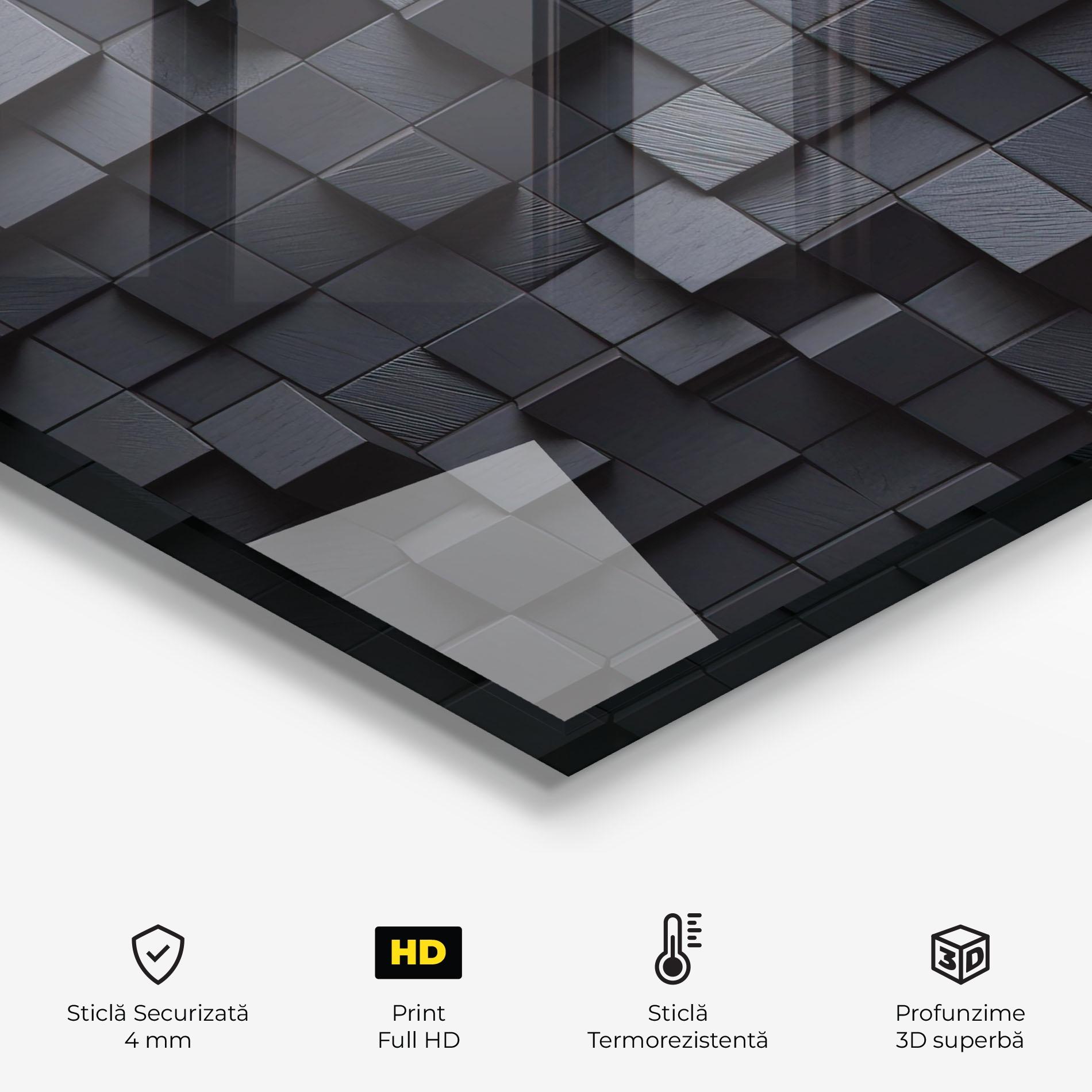Panou Sticla Bucatarie Black Square Pattern mockup 2