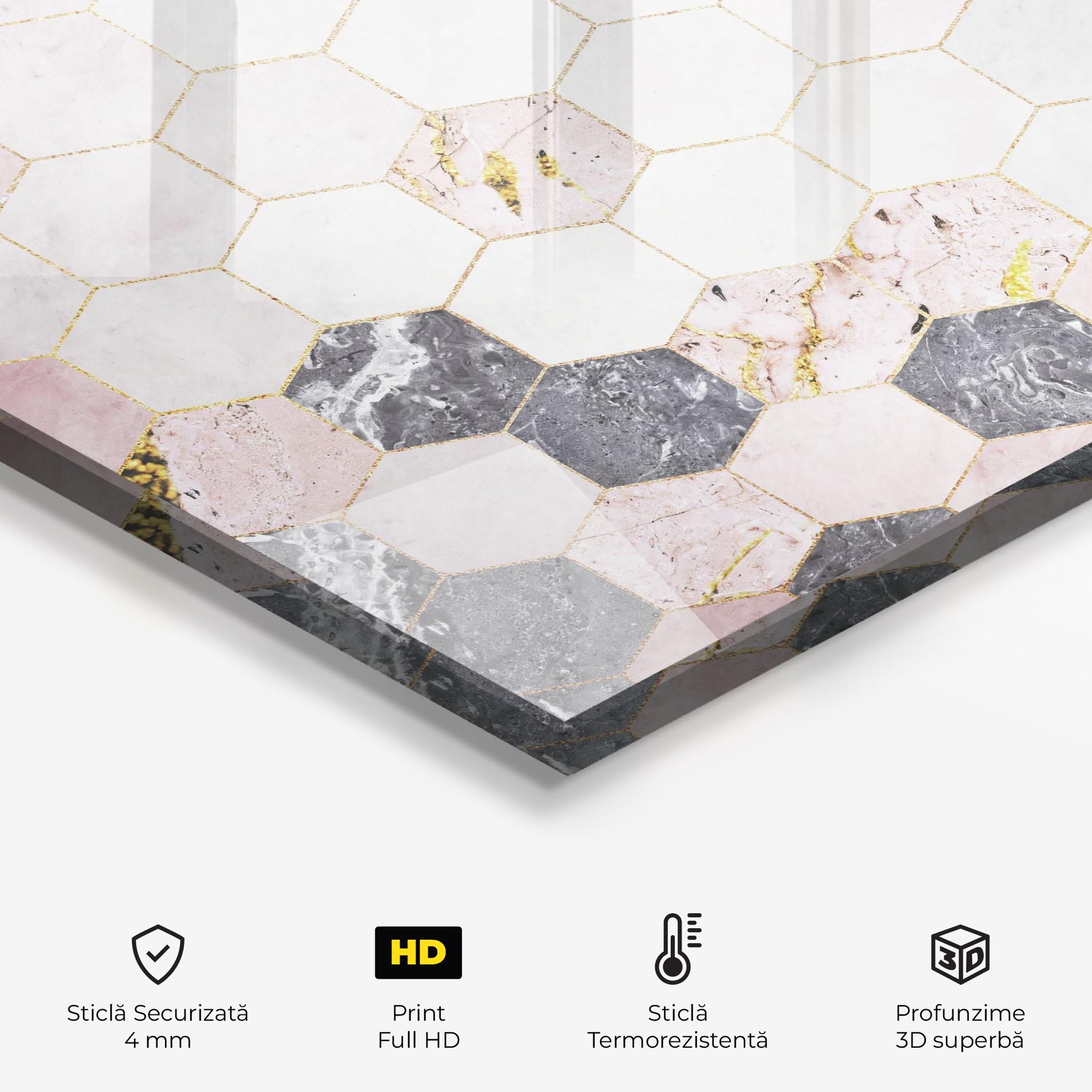 Panou Sticla Bucatarie Grey Pink Hexagon mockup 2