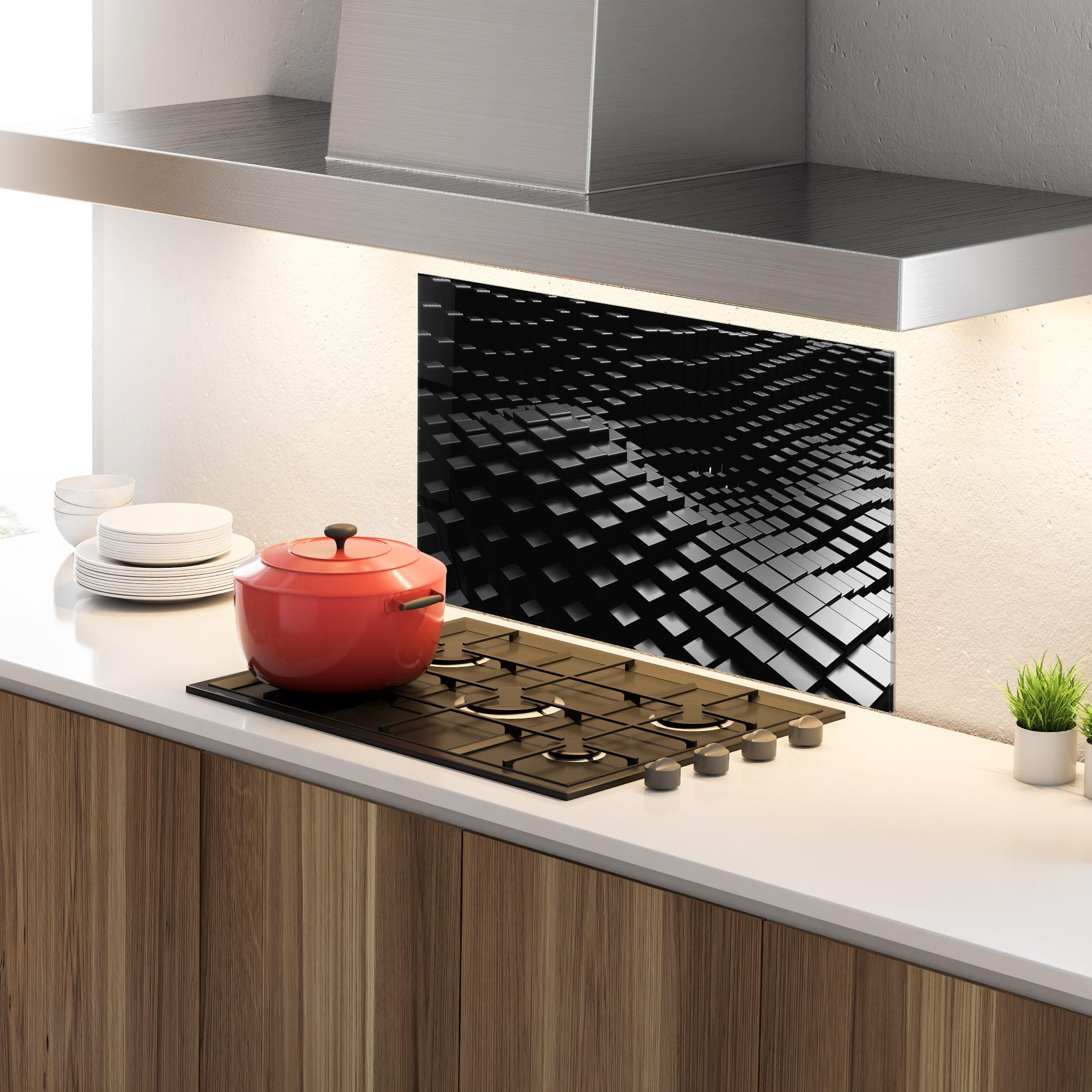 Panou Sticla Bucatarie Black Square Wave mockup 4