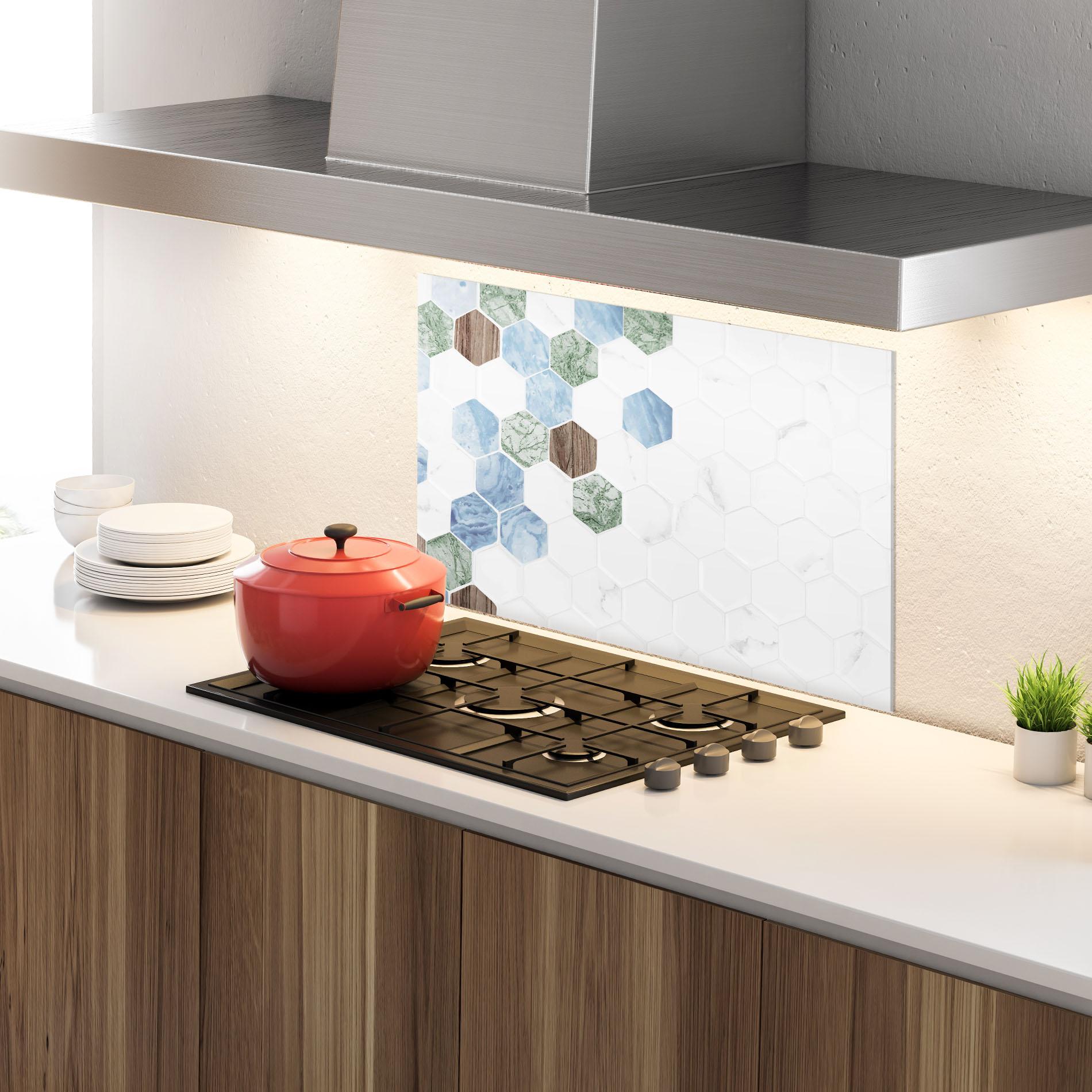 Panou Sticla Bucatarie Hexagon Pattern mockup 4