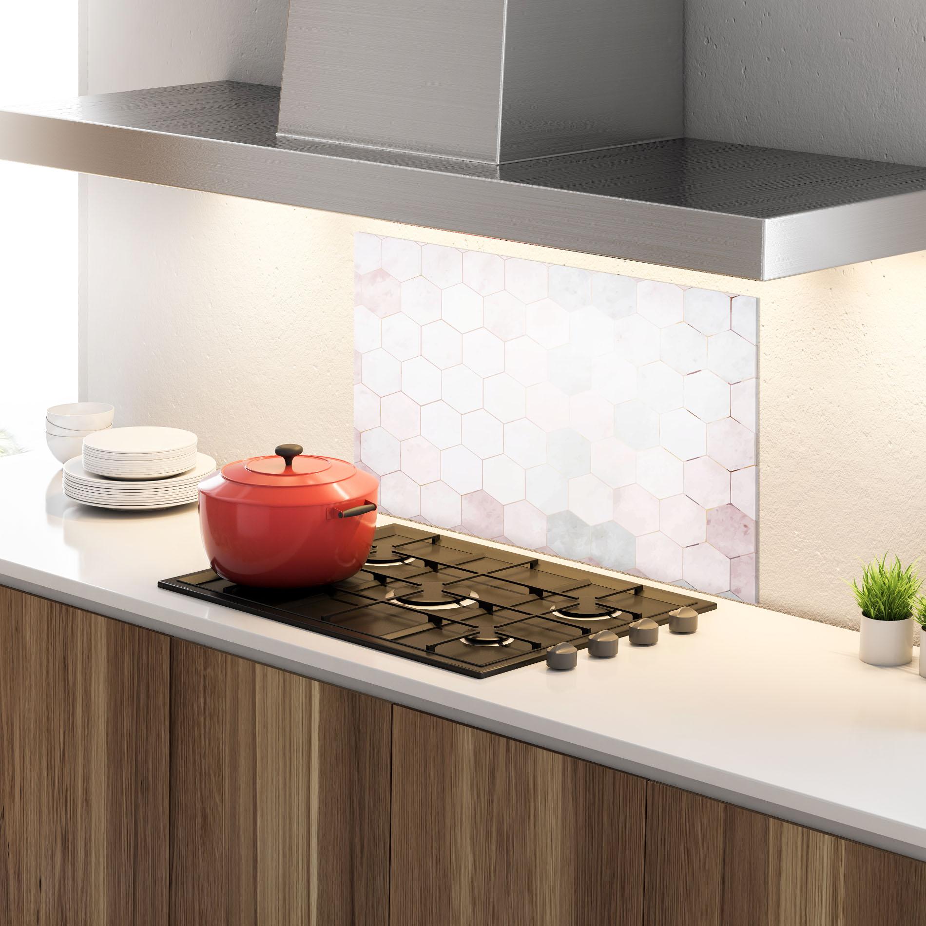 Panou Sticla Bucatarie Hexagon Pink mockup 4