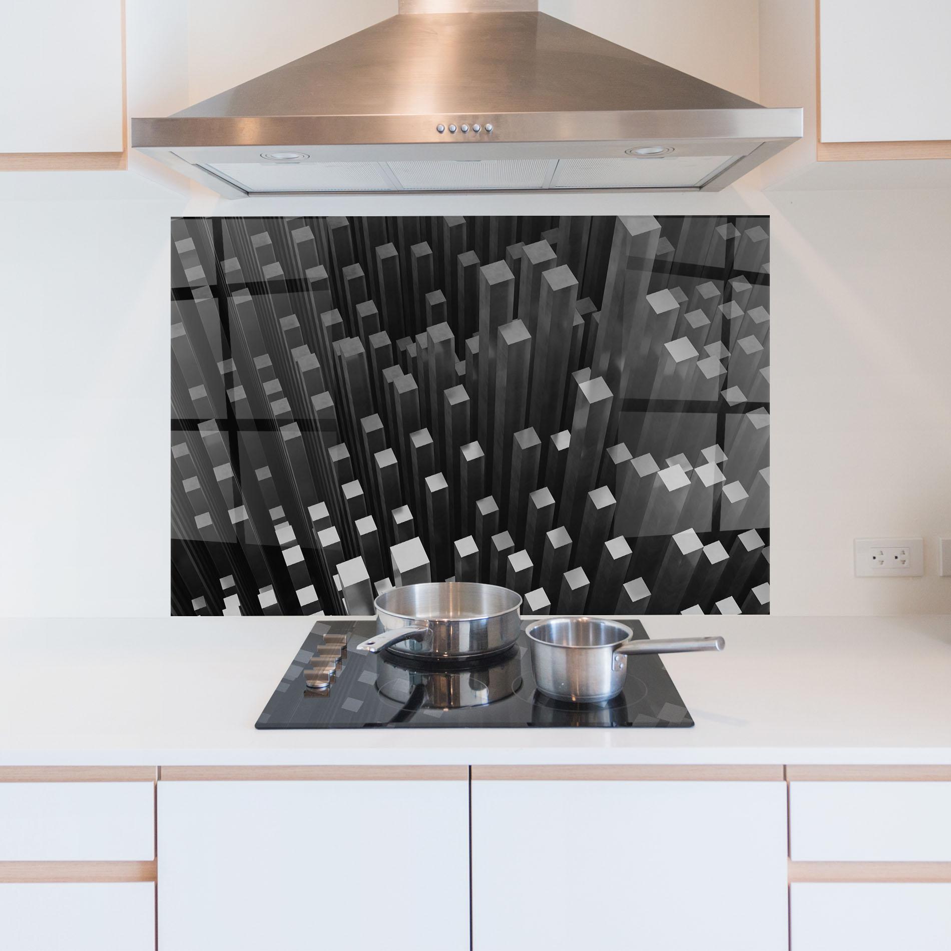 Panou Sticla Bucatarie Black Block Pattern mockup 5