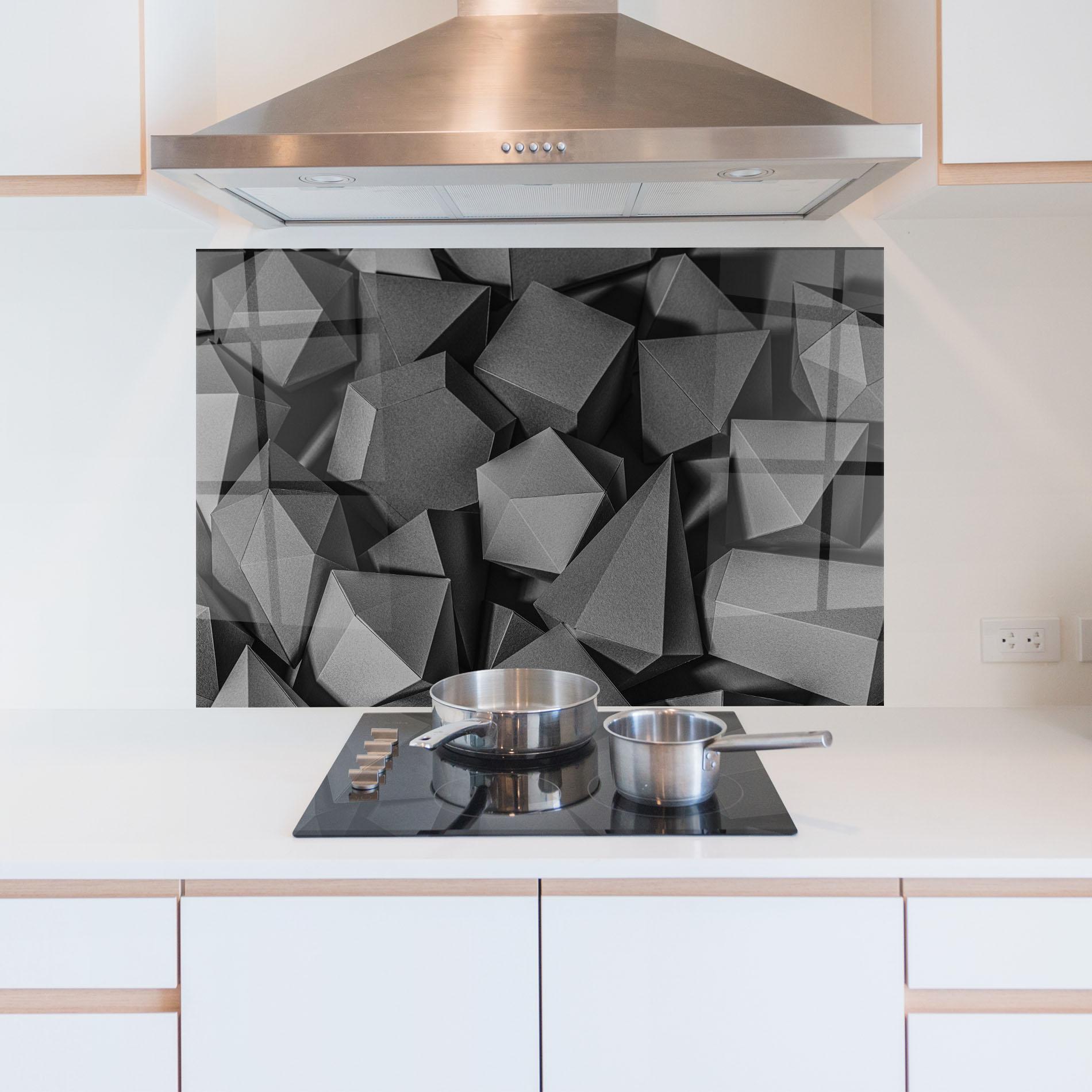 Panou Sticla Bucatarie Black Geometric Shapes mockup 5