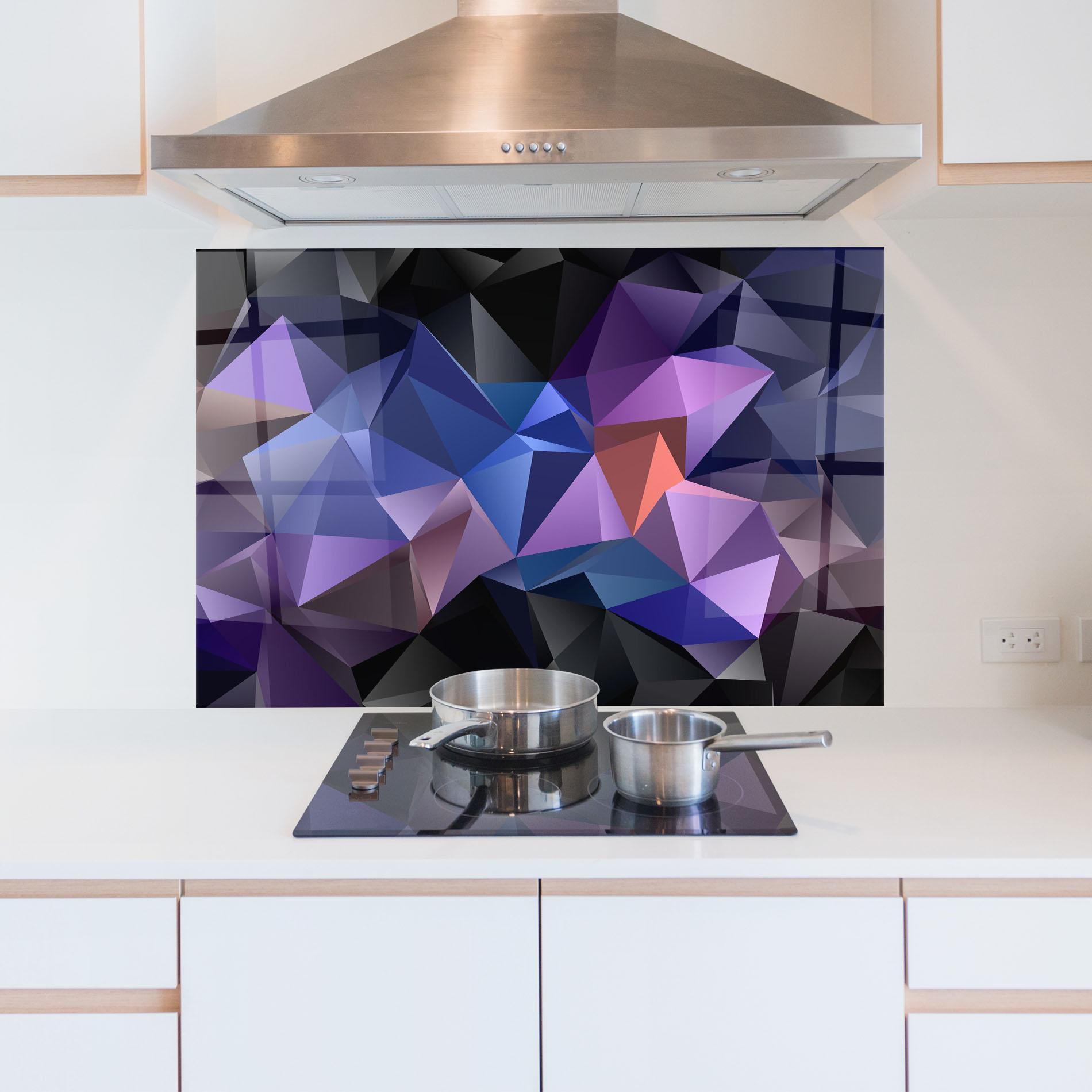 Panou Sticla Bucatarie Black Purple Triangle mockup 5