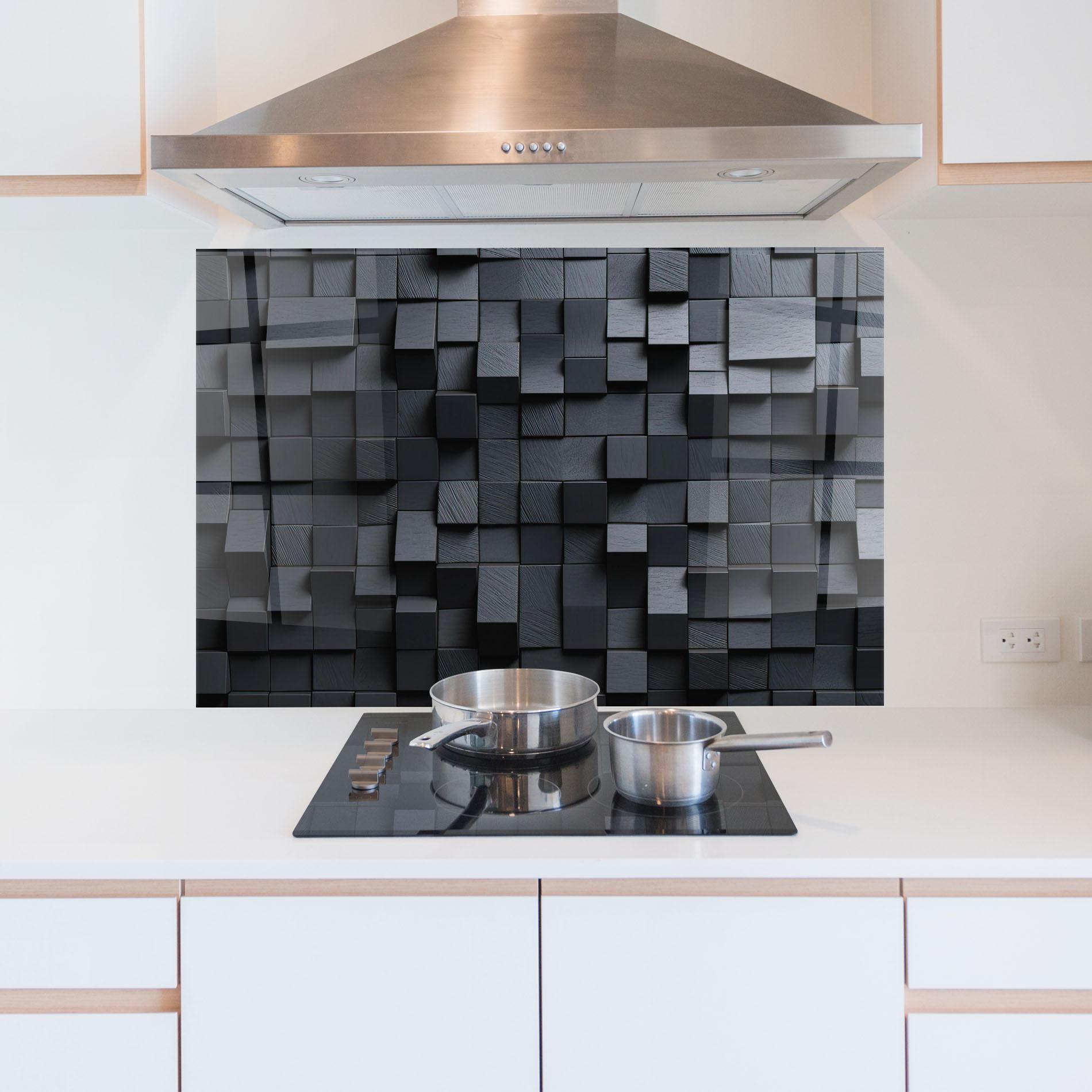 Panou Sticla Bucatarie Black Square Pattern mockup 5