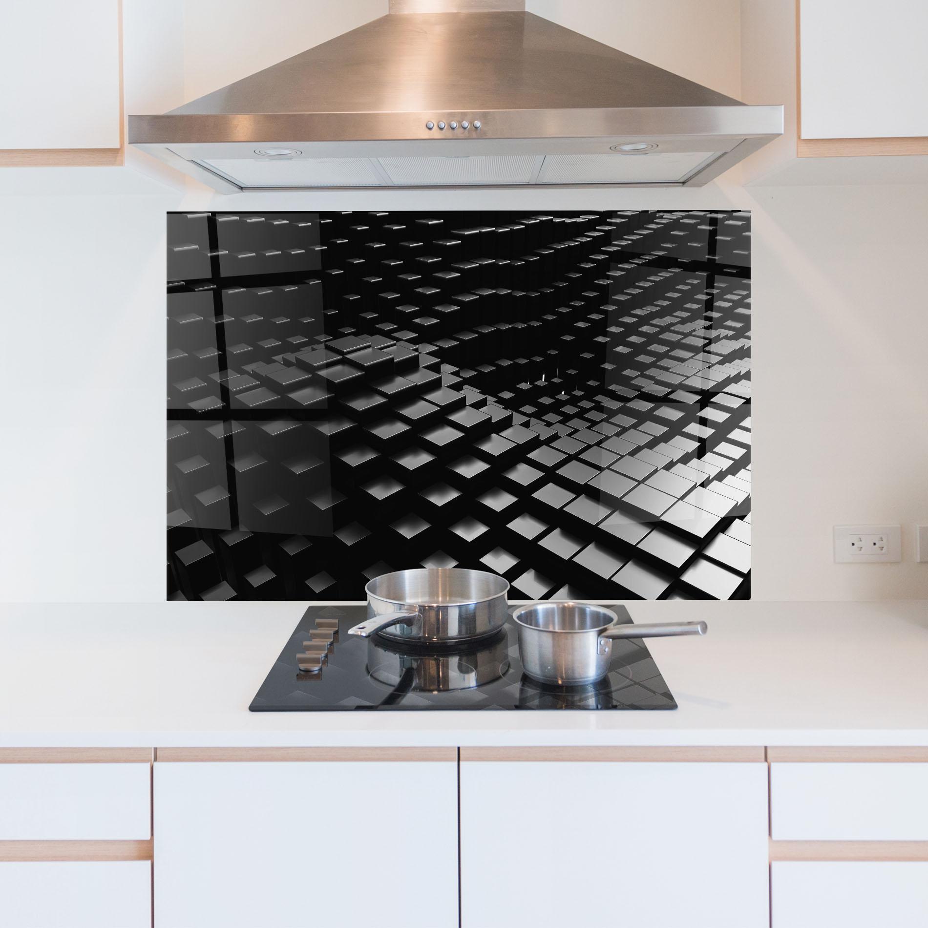 Panou Sticla Bucatarie Black Square Wave mockup 5