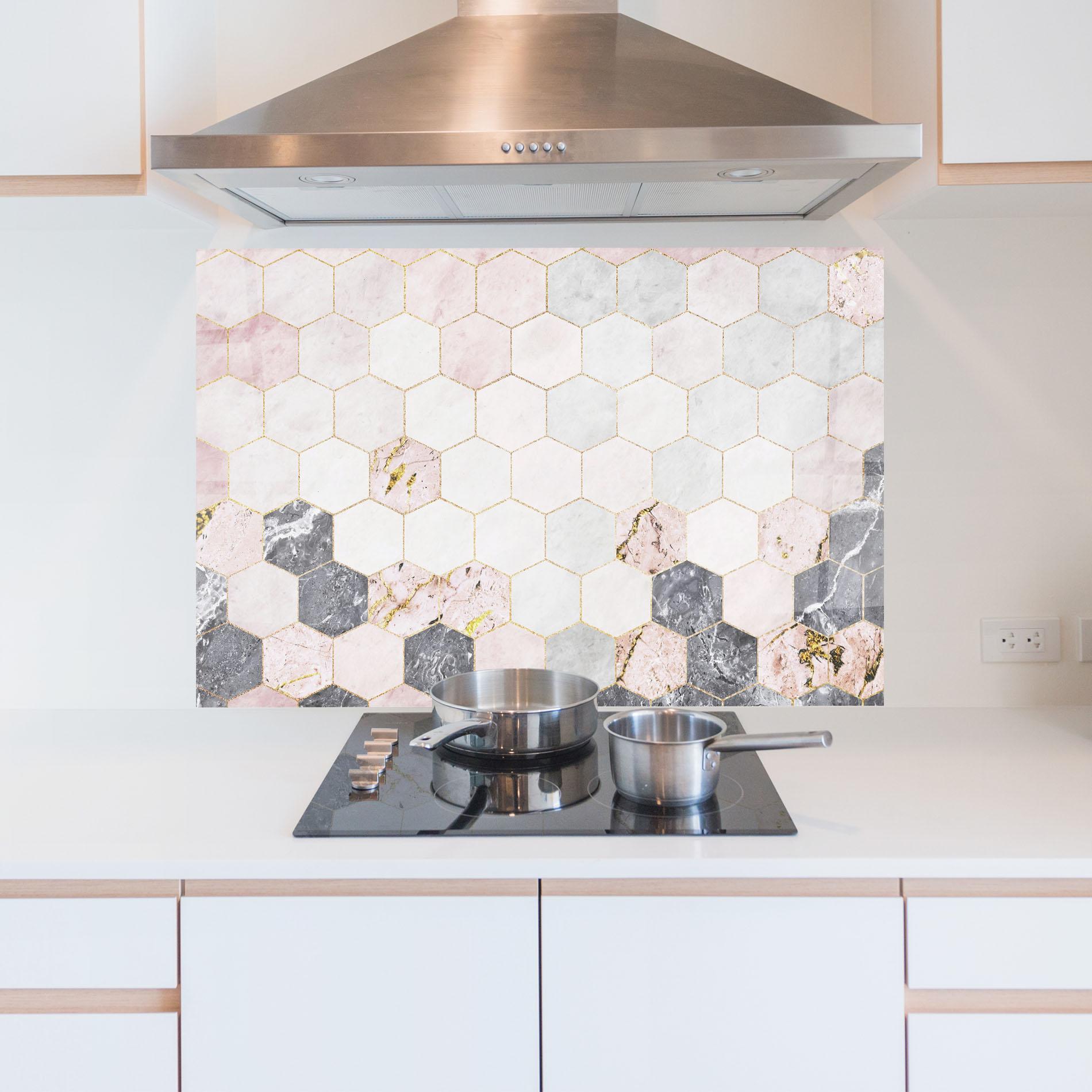Panou Sticla Bucatarie Grey Pink Hexagon mockup 5