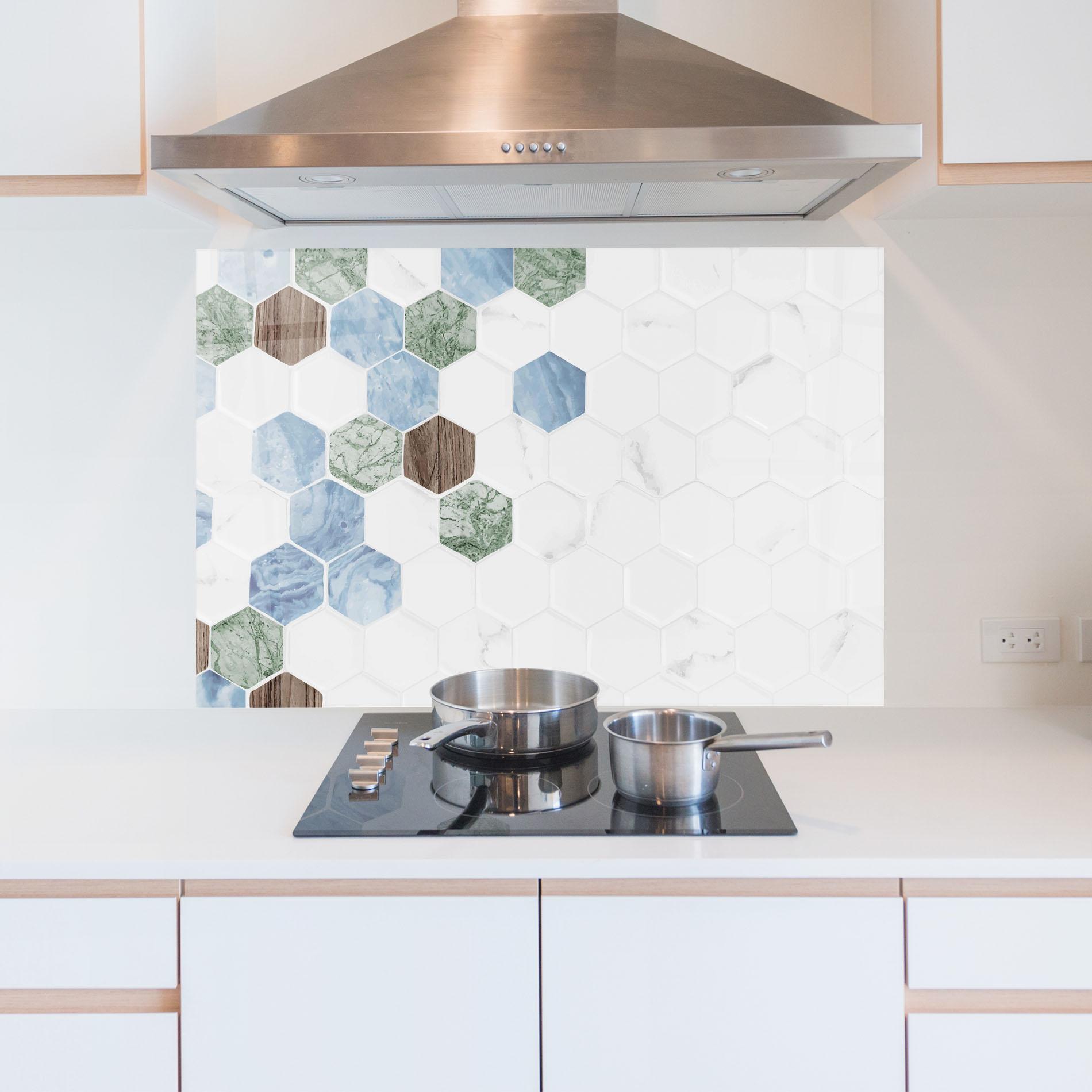 Panou Sticla Bucatarie Hexagon Pattern mockup 5