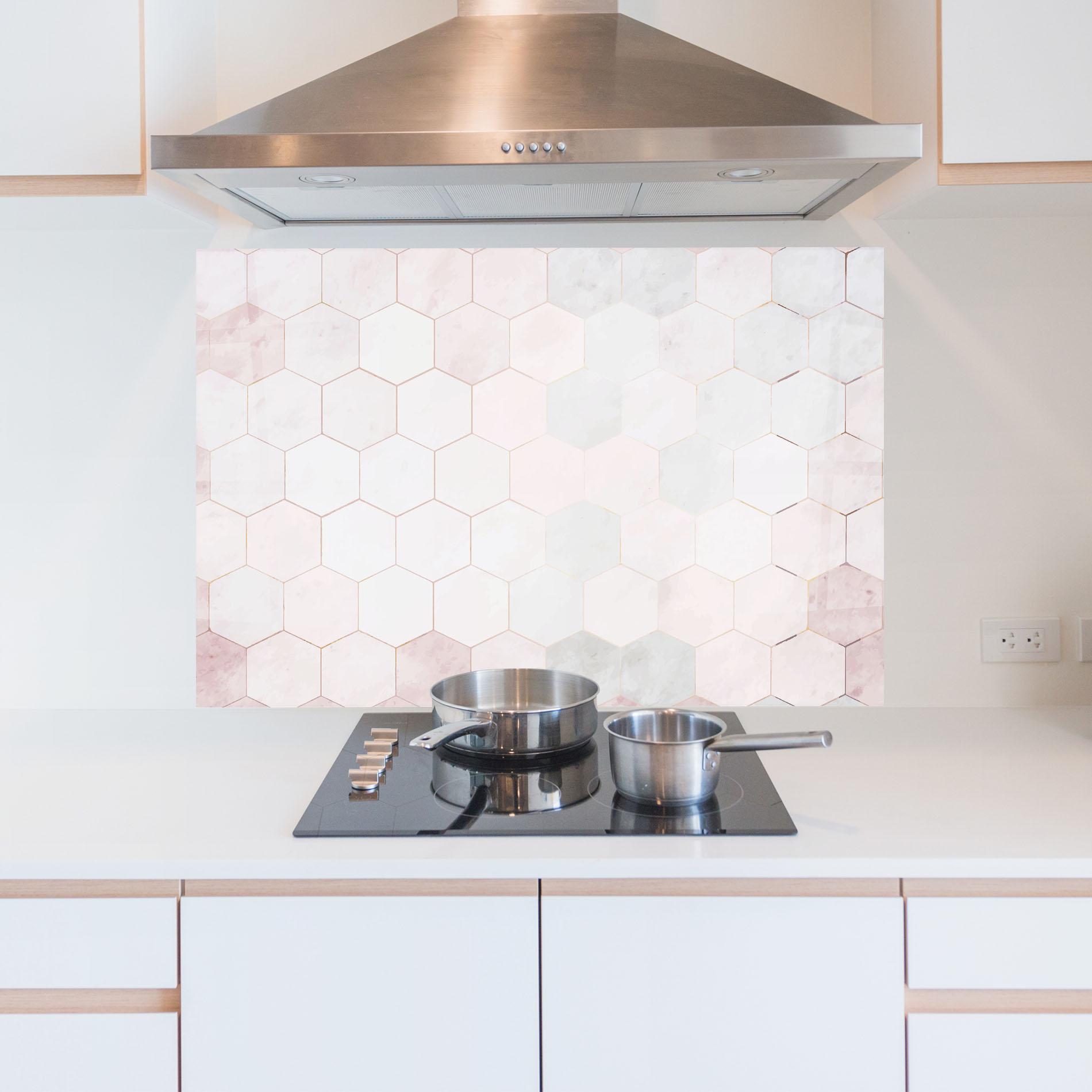 Panou Sticla Bucatarie Hexagon Pink mockup 5