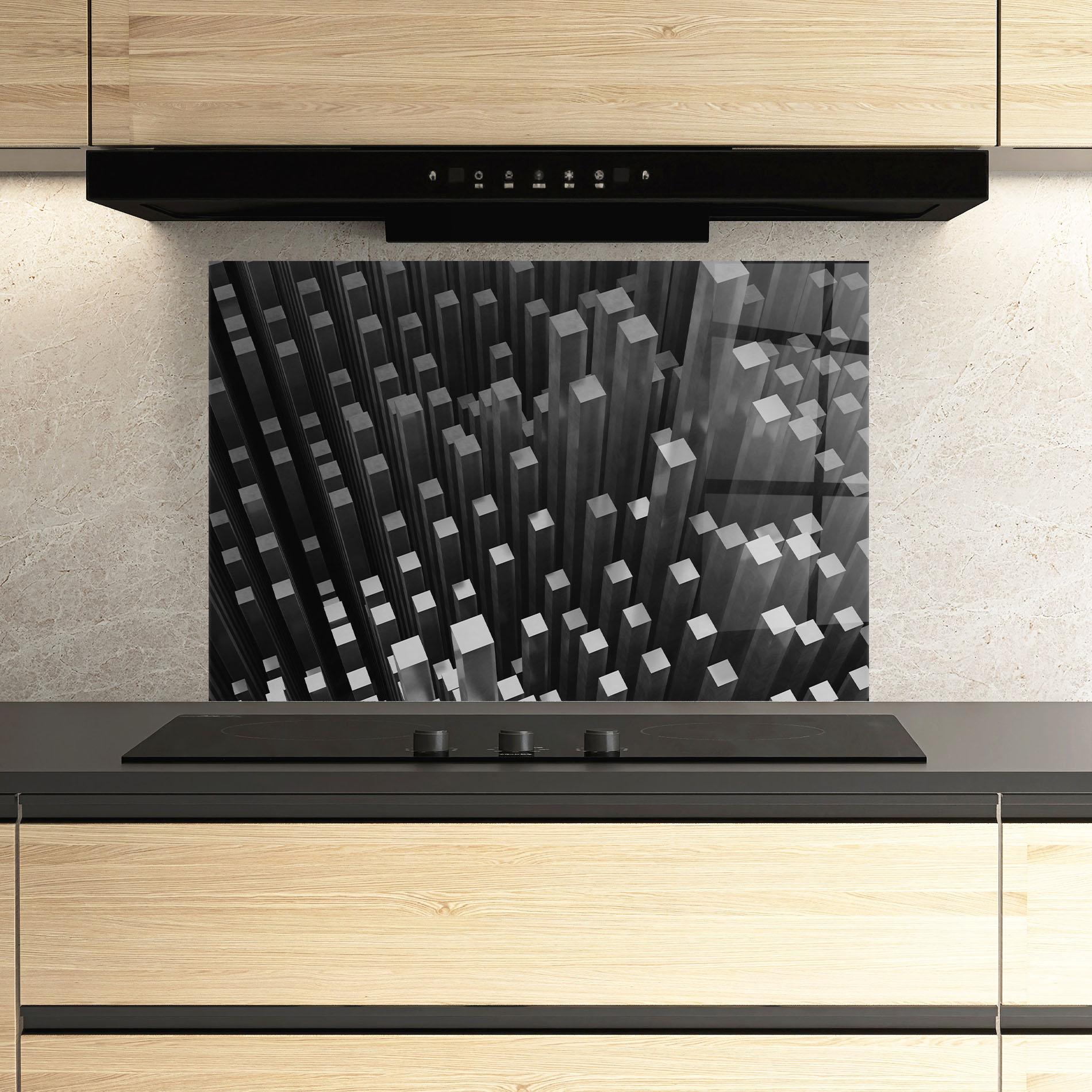 Panou Sticla Bucatarie Black Block Pattern mockup 3