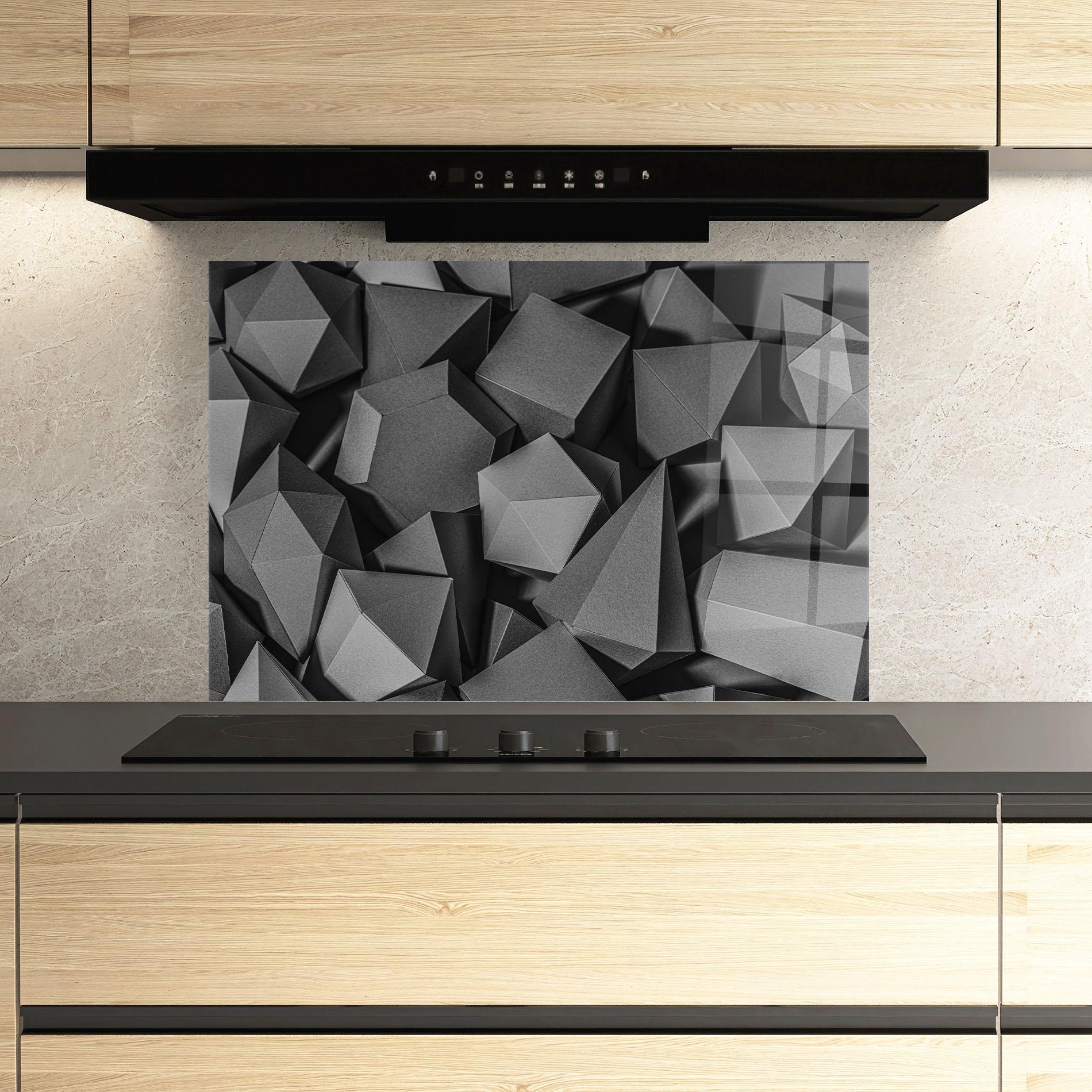 Panou Sticla Bucatarie Black Geometric Shapes mockup 3