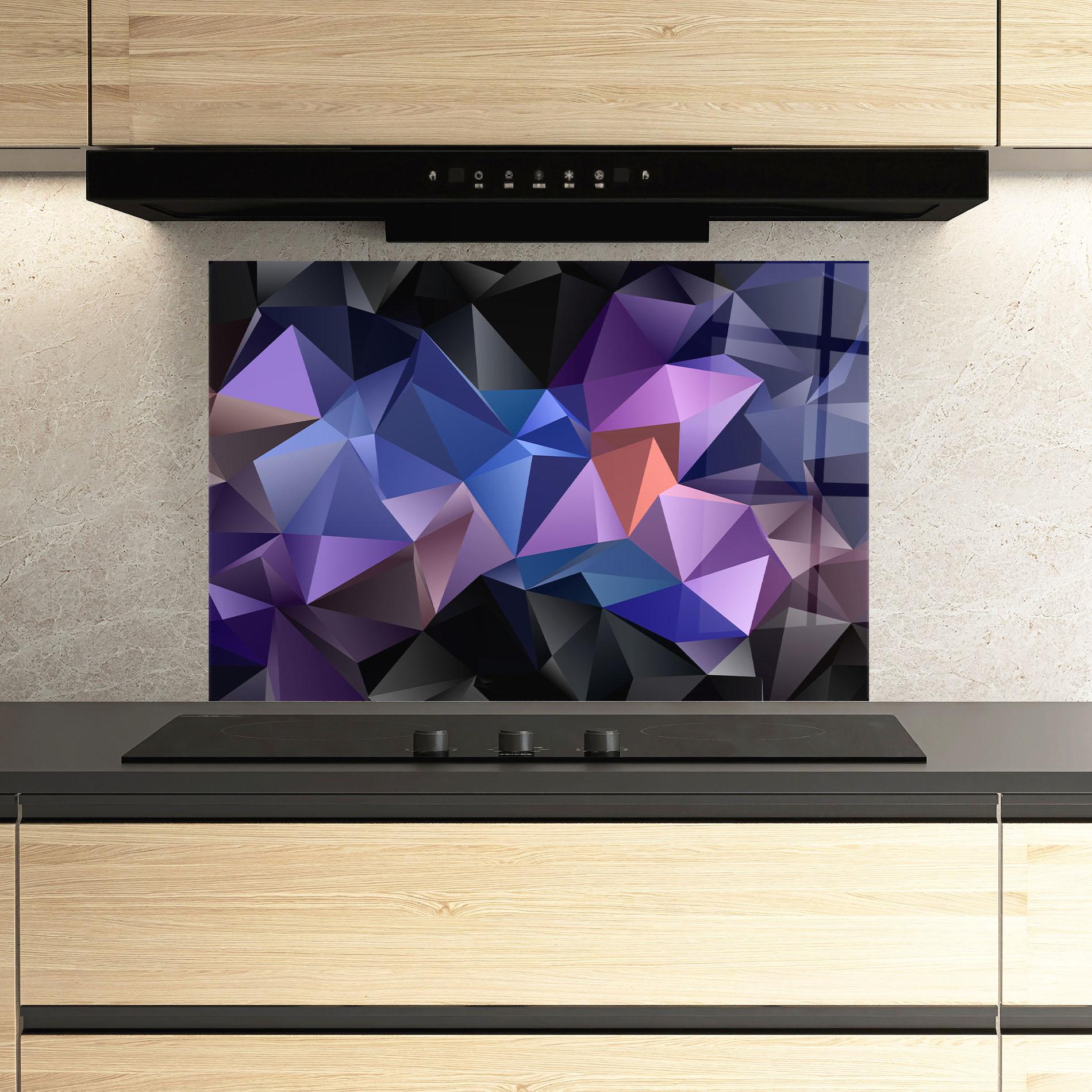 Panou Sticla Bucatarie Black Purple Triangle mockup 3