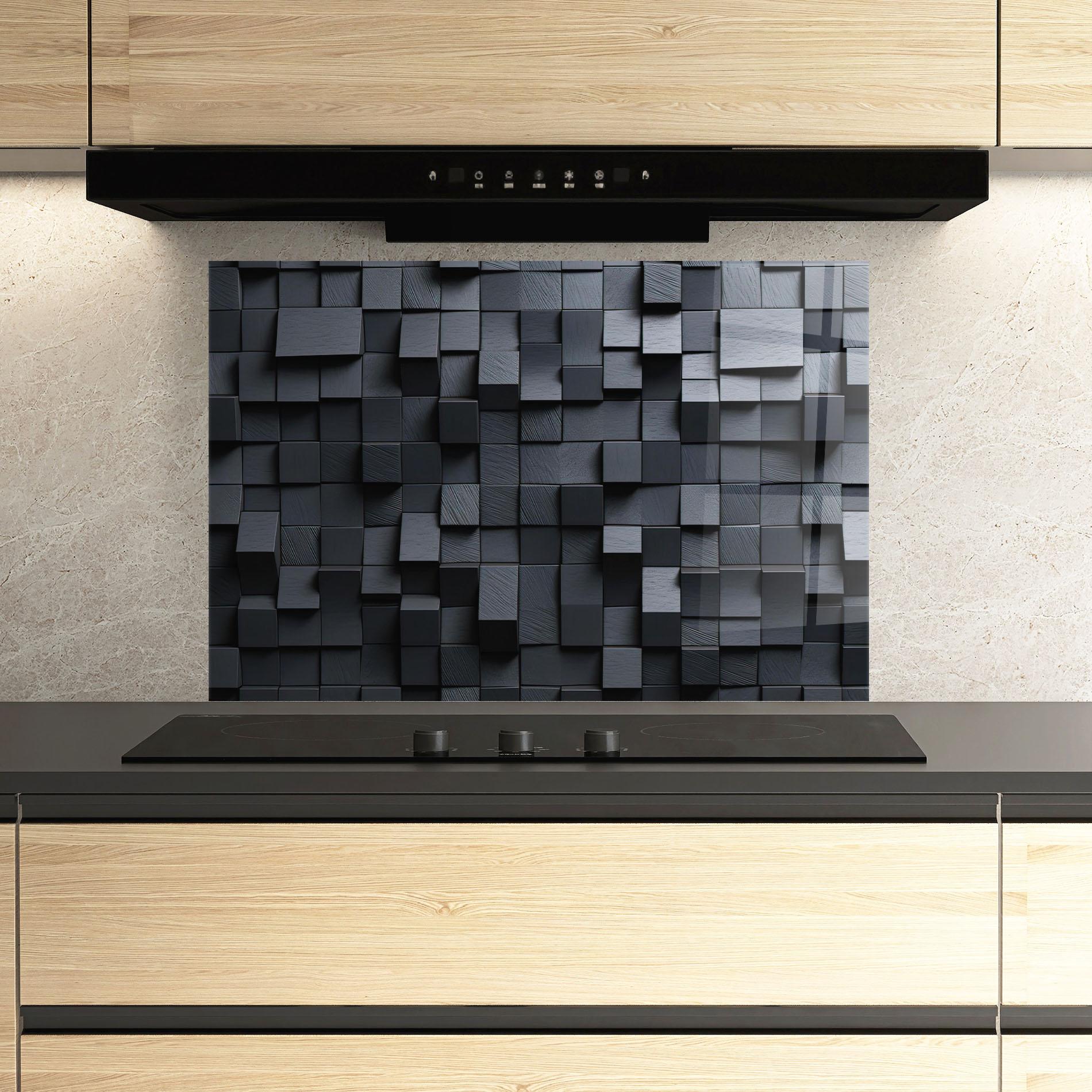 Panou Sticla Bucatarie Black Square Pattern mockup 3