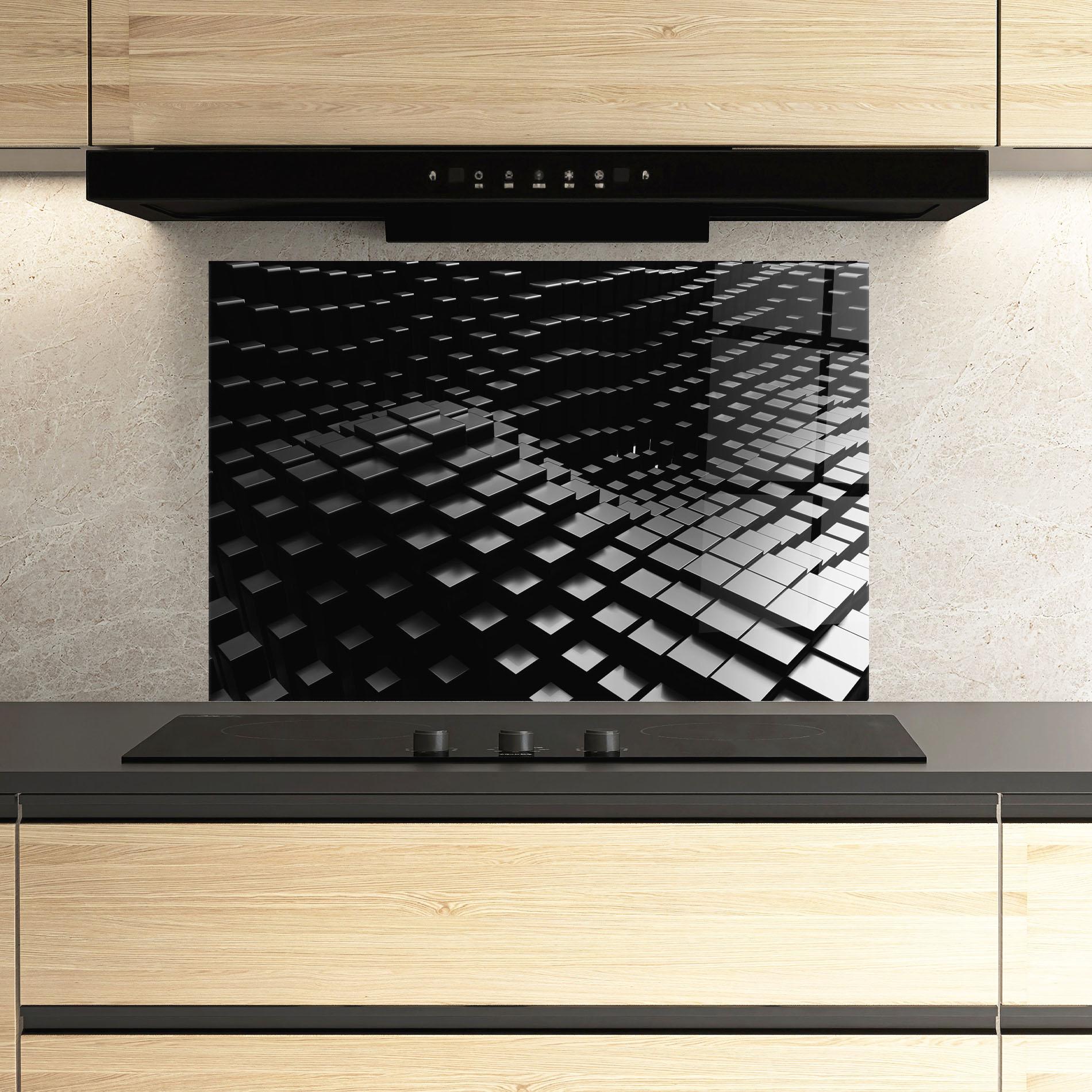 Panou Sticla Bucatarie Black Square Wave mockup 3