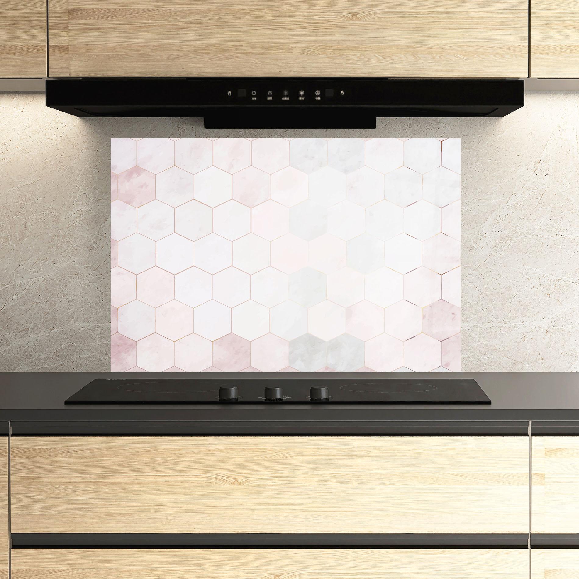 Panou Sticla Bucatarie Hexagon Pink mockup 3