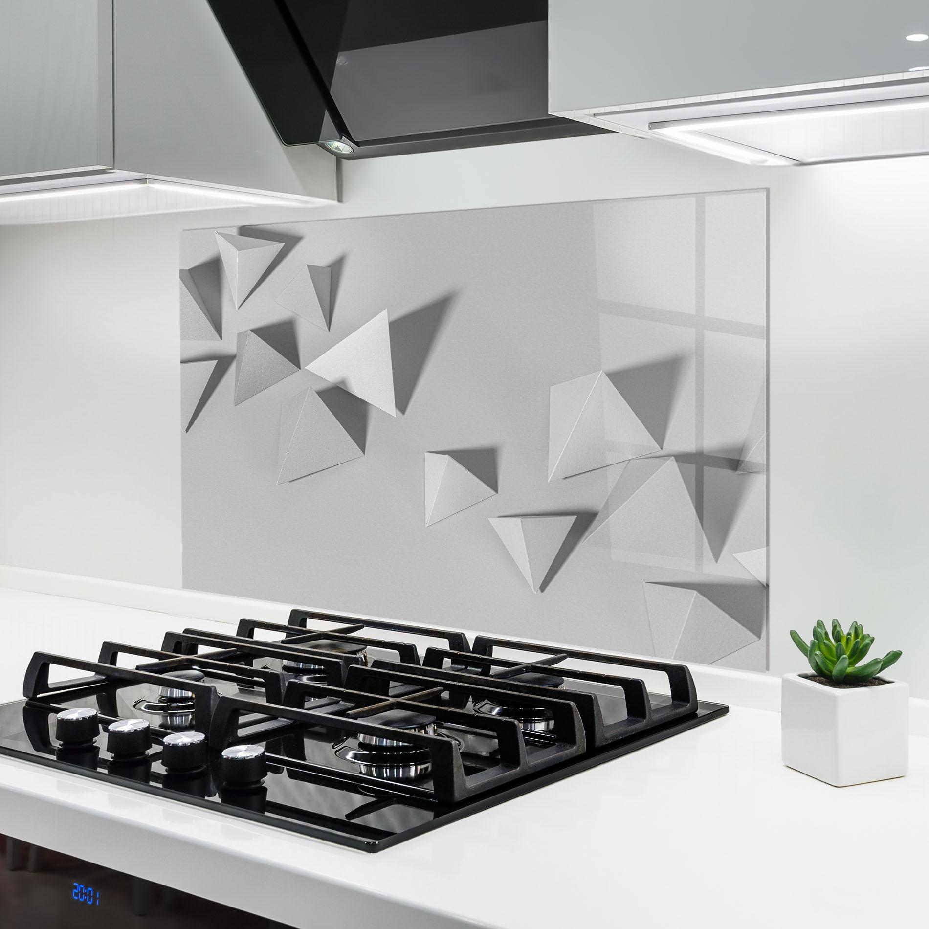 Panou Sticla Bucatarie 3d White Triangle mockup 6