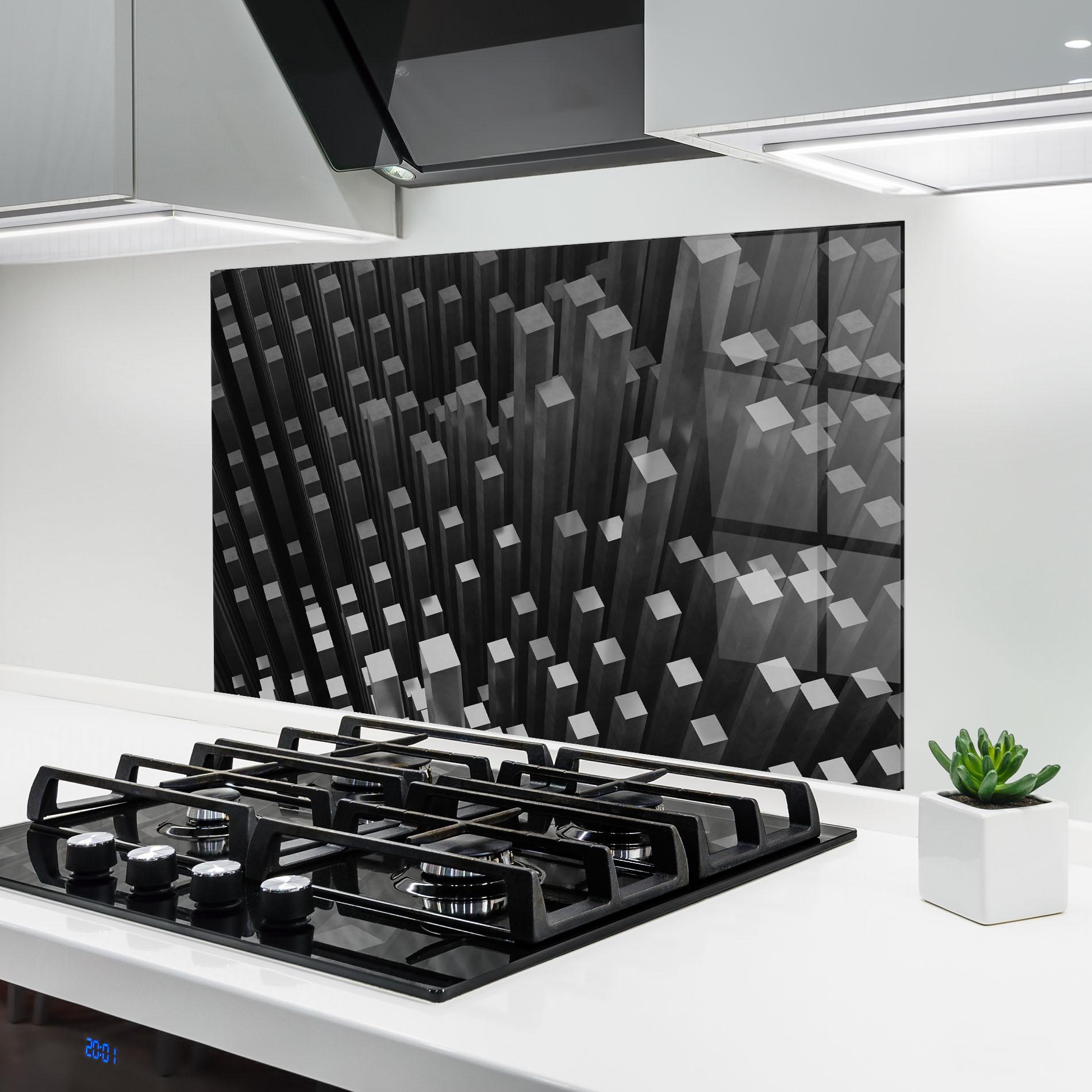 Panou Sticla Bucatarie Black Block Pattern mockup 6