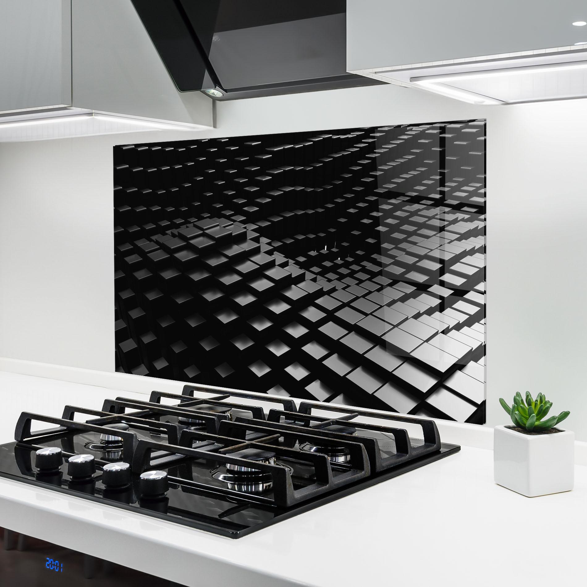 Panou Sticla Bucatarie Black Square Wave mockup 6