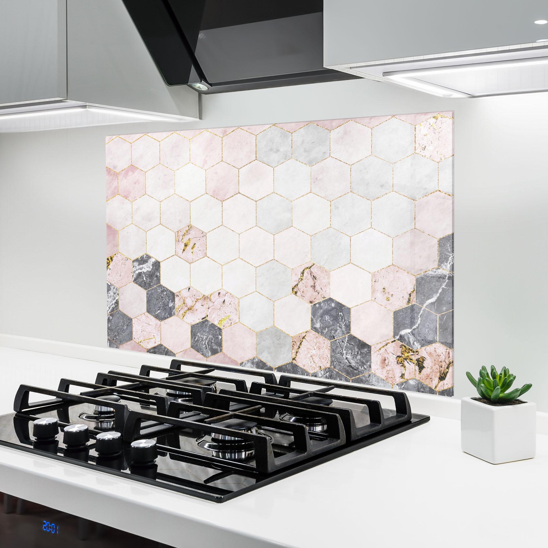 Panou Sticla Bucatarie Grey Pink Hexagon mockup 6