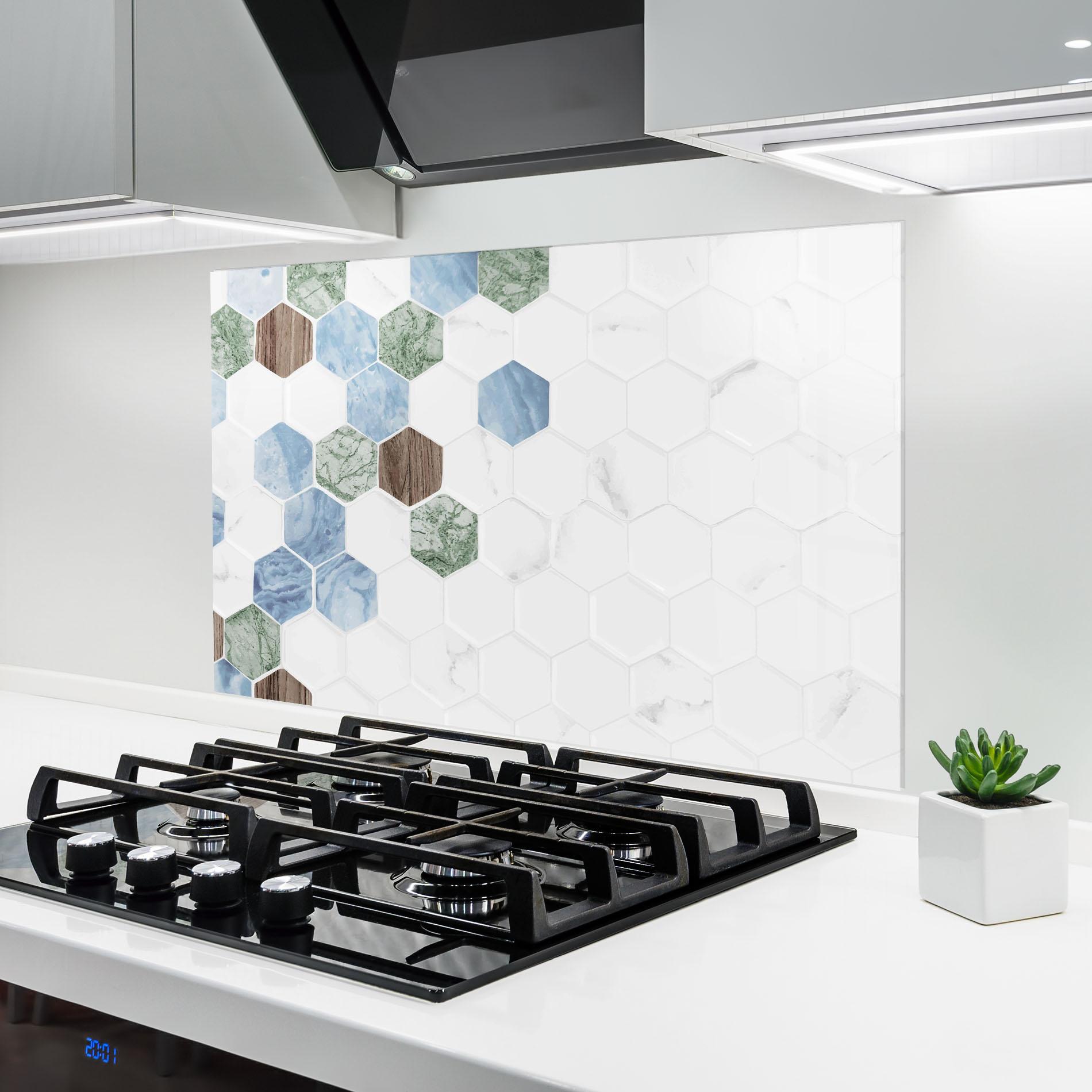 Panou Sticla Bucatarie Hexagon Pattern mockup 6