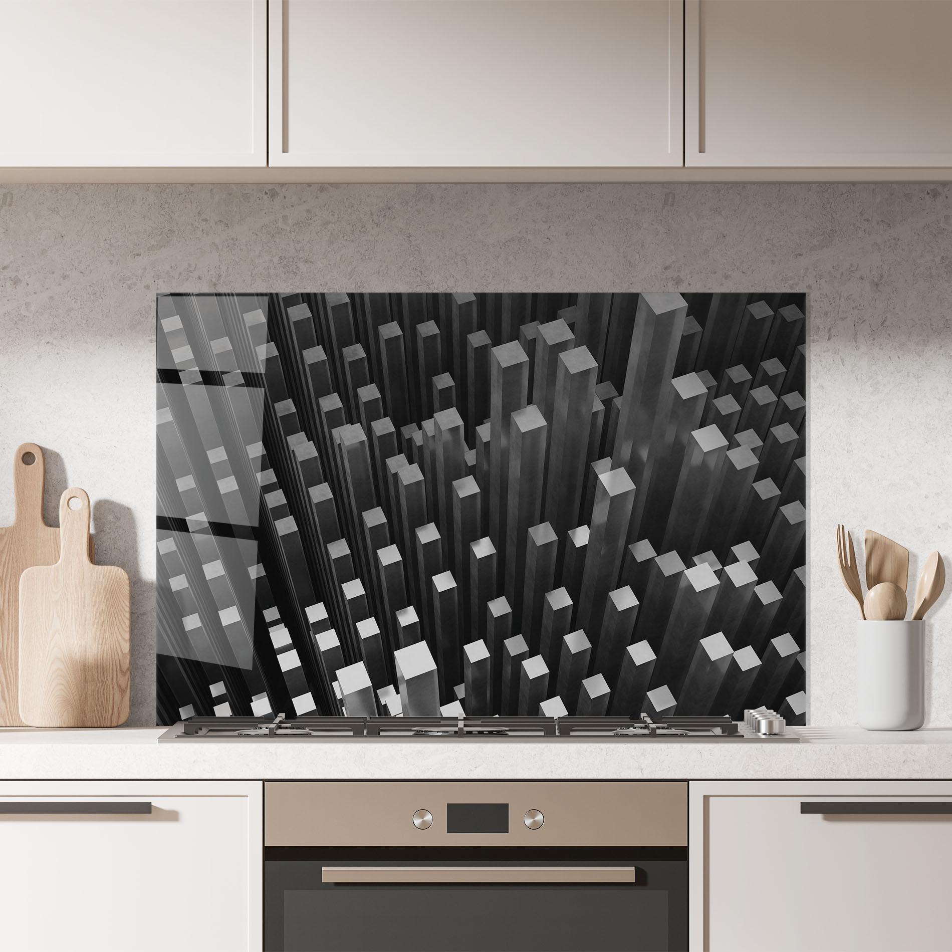 Panou Sticla Bucatarie Black Block Pattern mockup 7